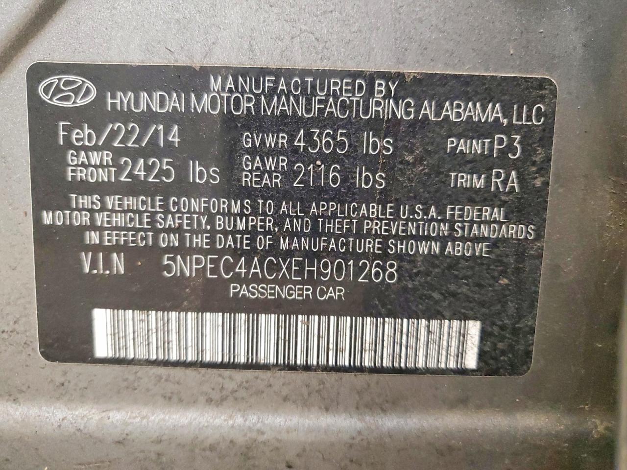 2014 Hyundai Sonata Se Gray vin: 5NPEC4ACXEH901268