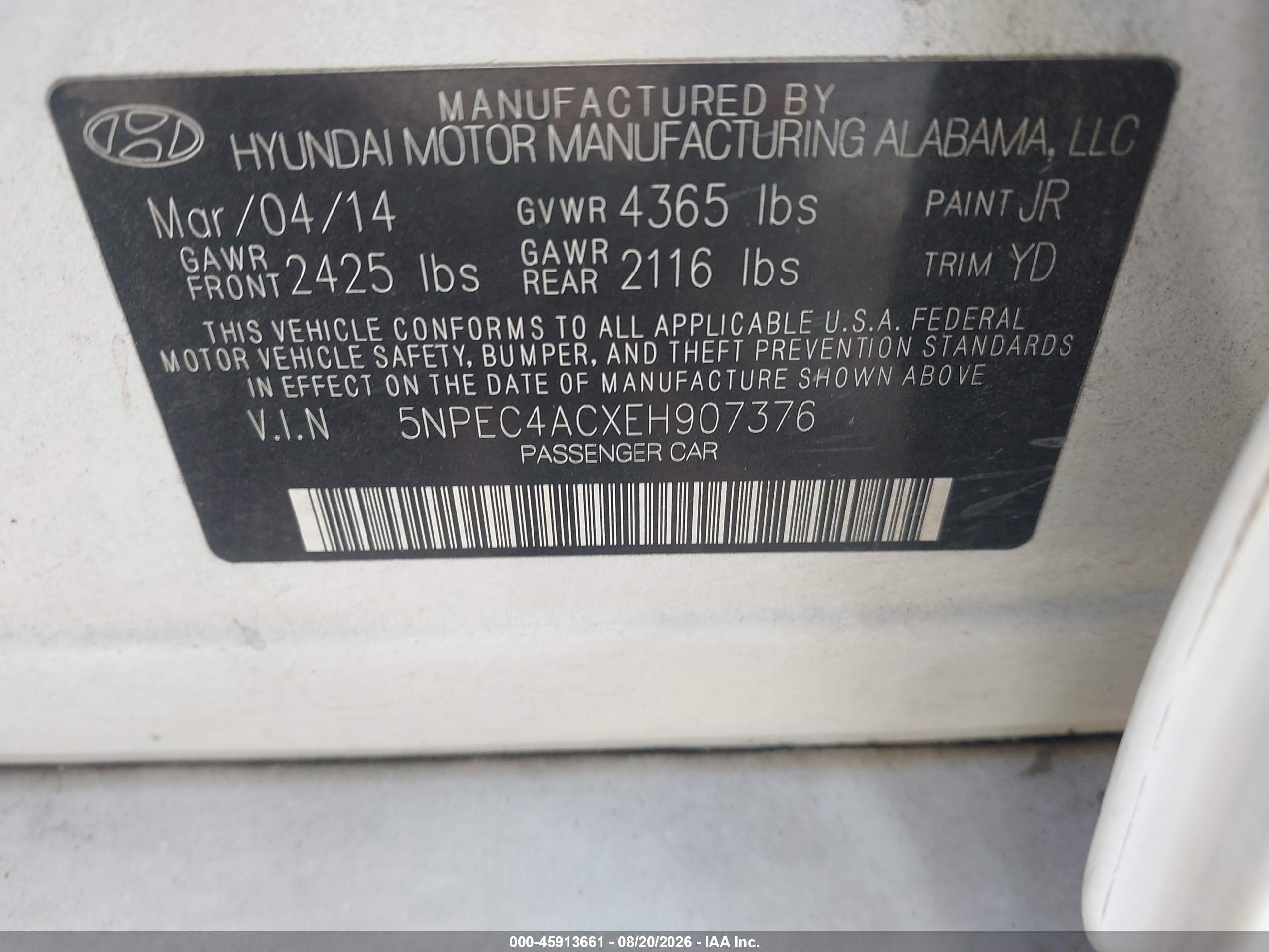 2014 Hyundai Sonata Limited White vin: 5NPEC4ACXEH907376