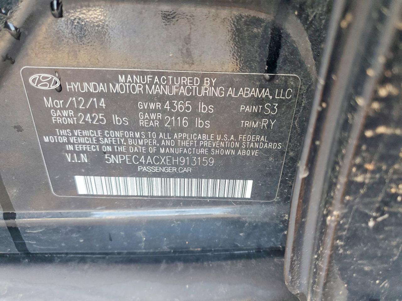 2014 Hyundai Sonata Se Black vin: 5NPEC4ACXEH913159