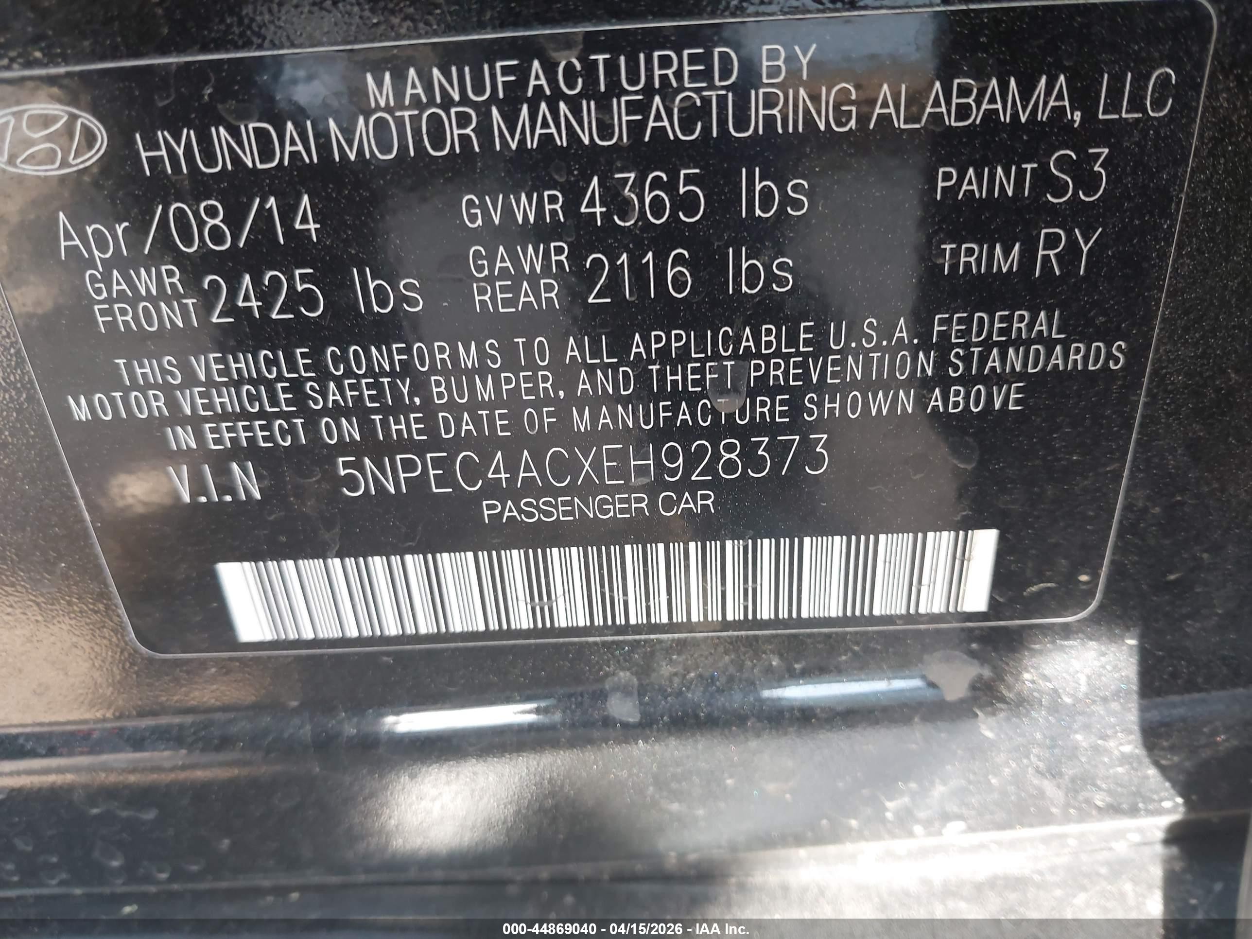 2014 Hyundai Sonata Se Black vin: 5NPEC4ACXEH928373