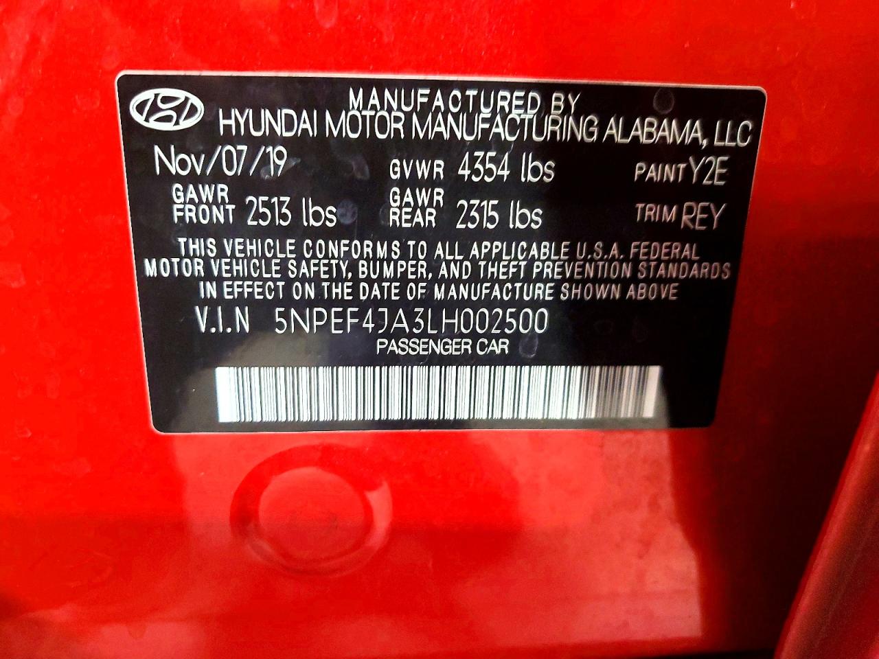 2020 Hyundai Sonata Sel Red vin: 5NPEF4JA3LH002500
