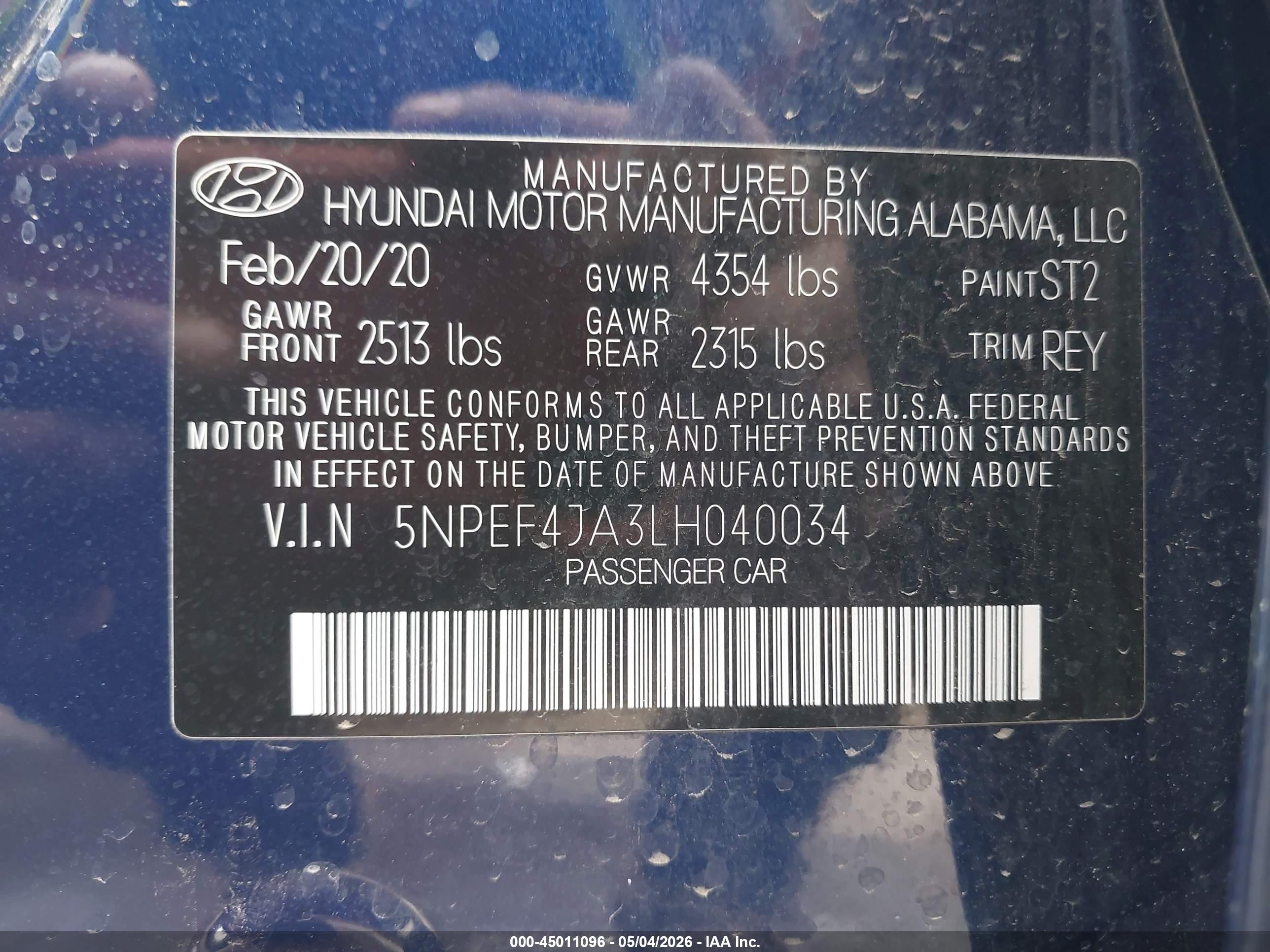 2020 Hyundai Sonata Sel Blue vin: 5NPEF4JA3LH040034