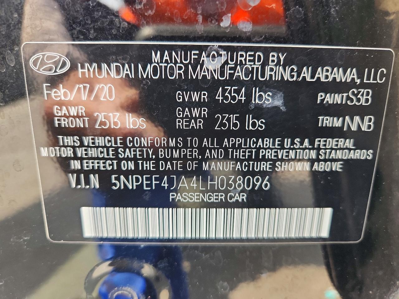 2020 Hyundai Sonata Sel Черный vin: 5NPEF4JA4LH038096