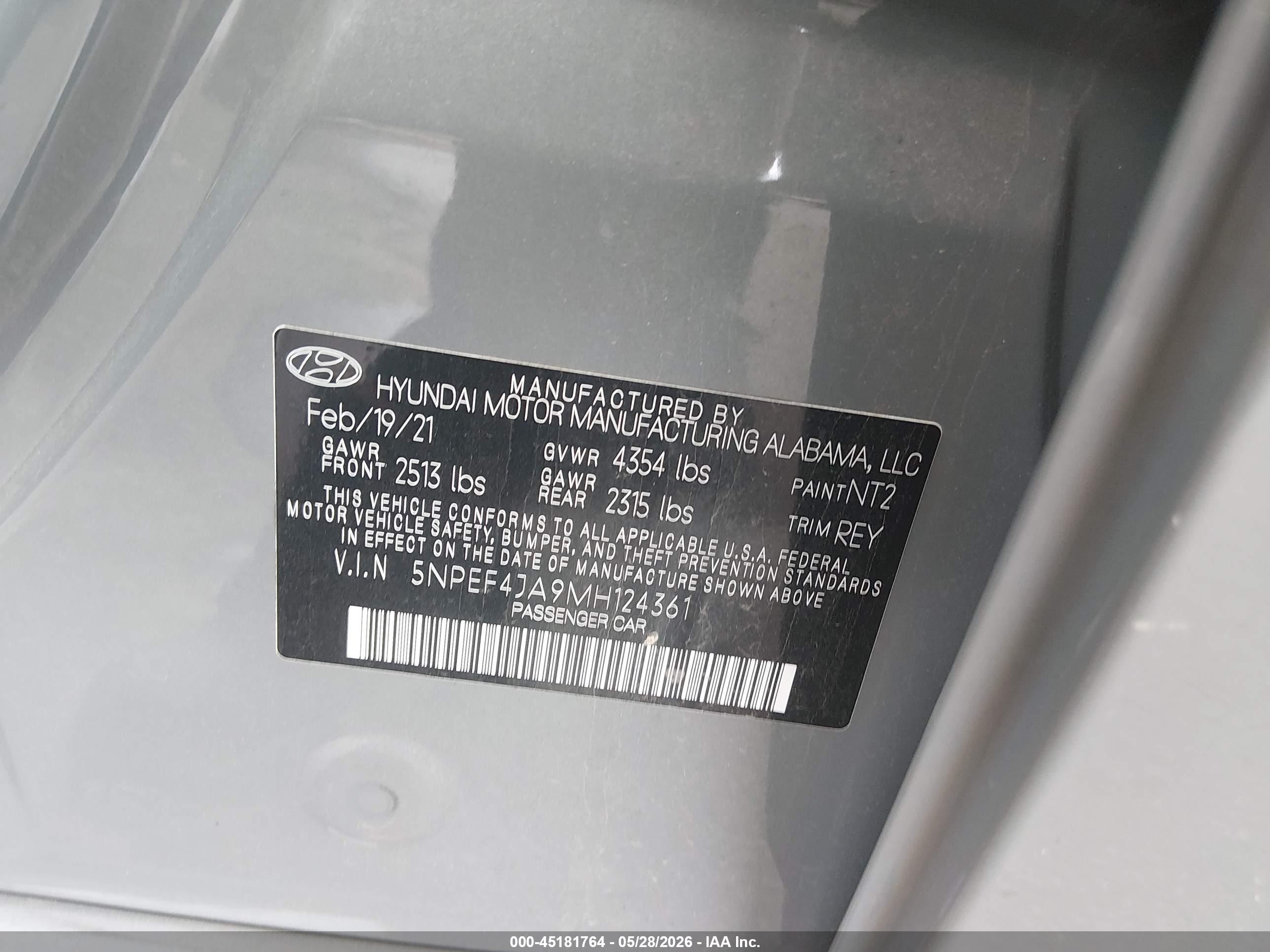 2021 Hyundai Sonata Sel Gray vin: 5NPEF4JA9MH124361