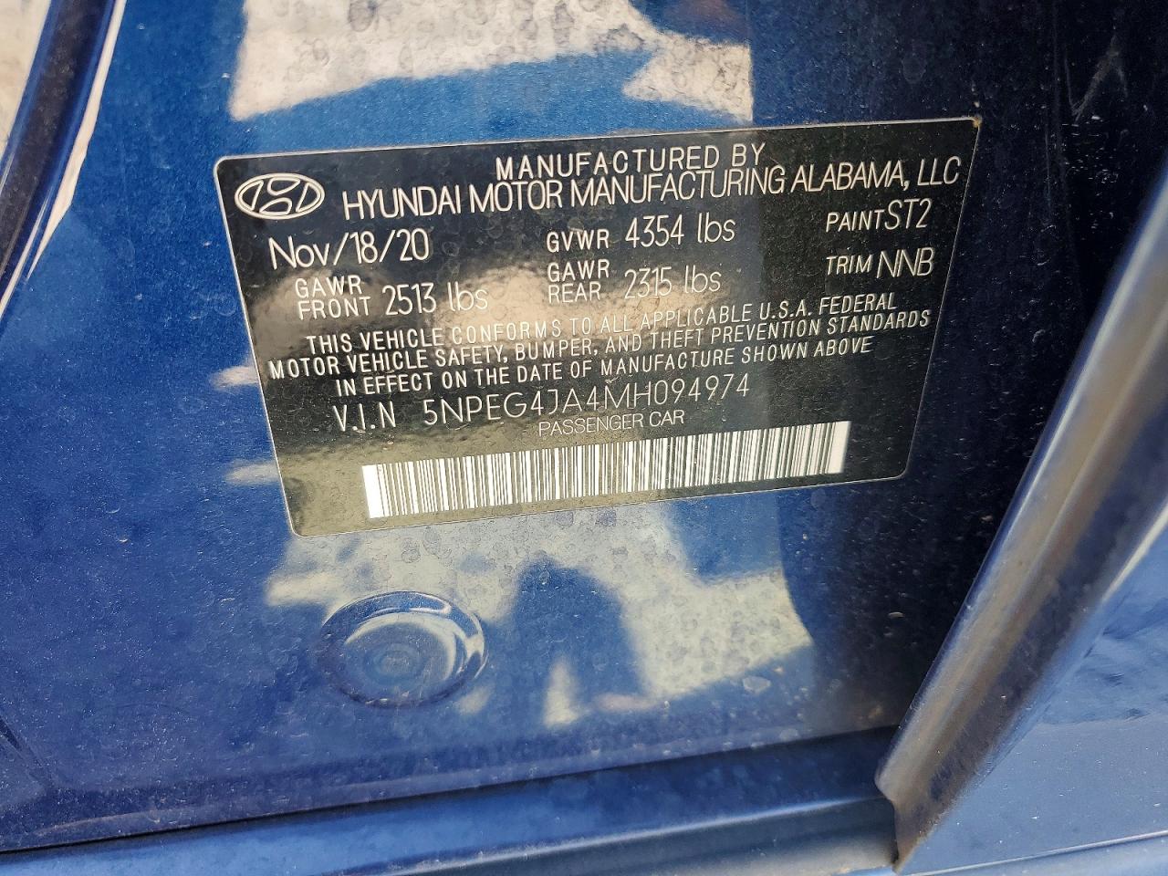 2021 Hyundai Sonata Se Blue vin: 5NPEG4JA4MH094974