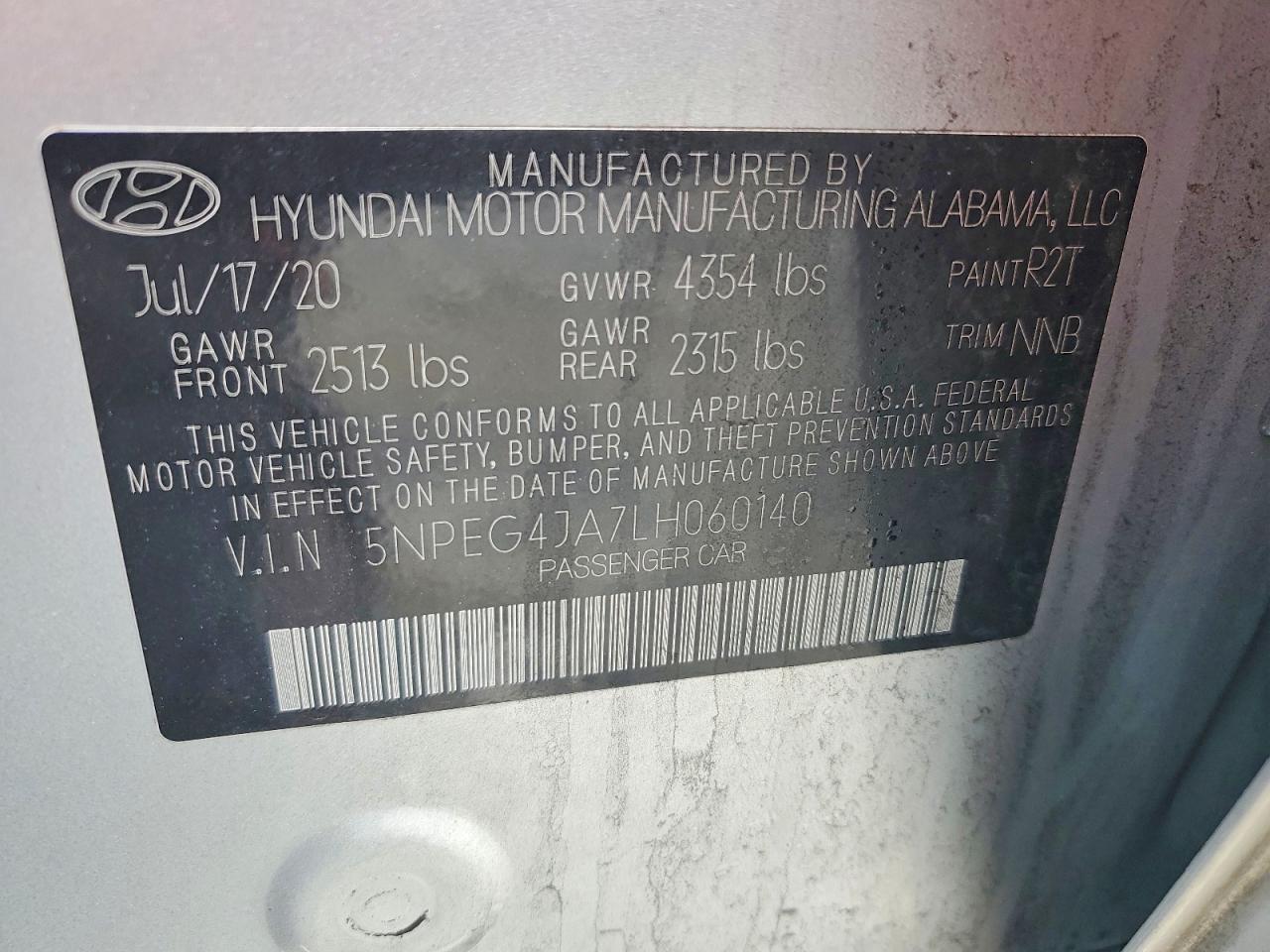 2020 Hyundai Sonata Se Silver vin: 5NPEG4JA7LH060140