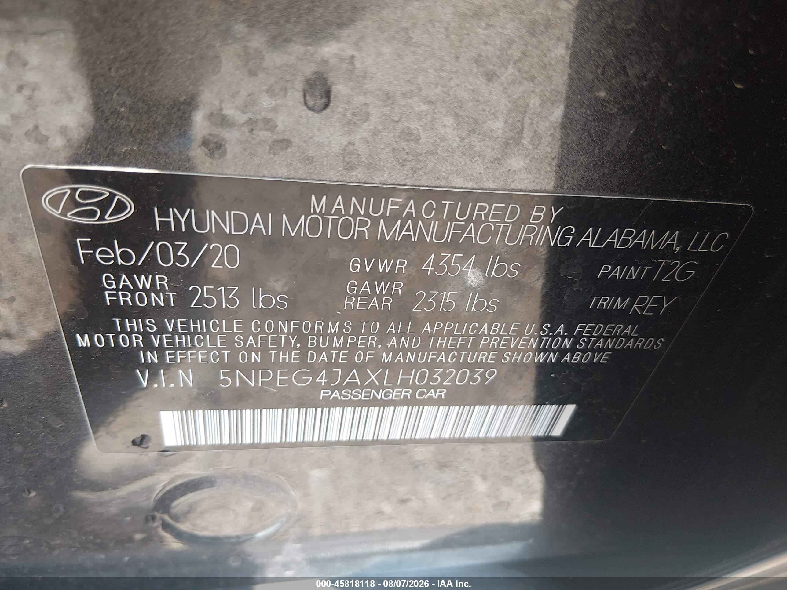 2020 Hyundai Sonata Se Gray vin: 5NPEG4JAXLH032039