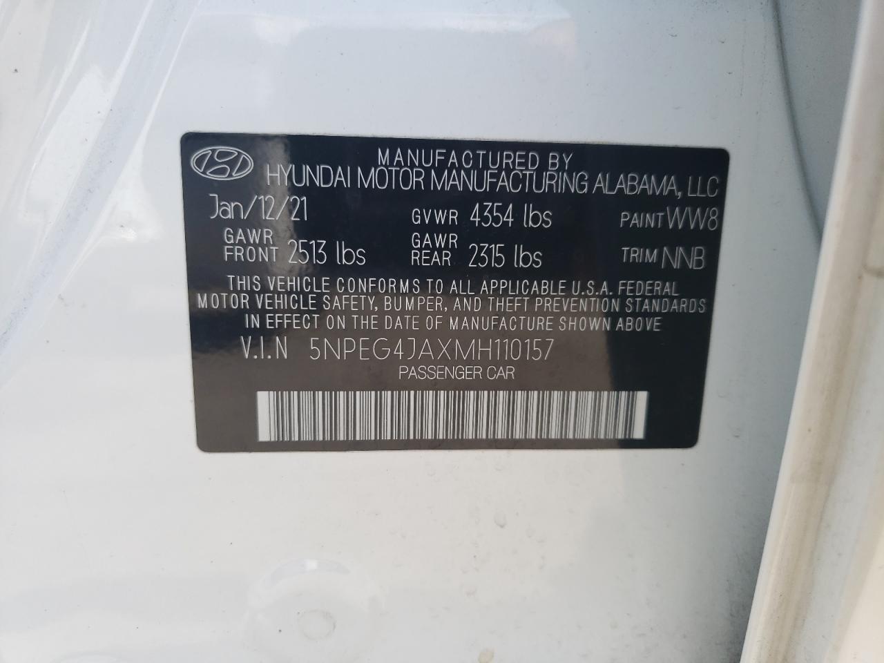2021 Hyundai Sonata Se White vin: 5NPEG4JAXMH110157