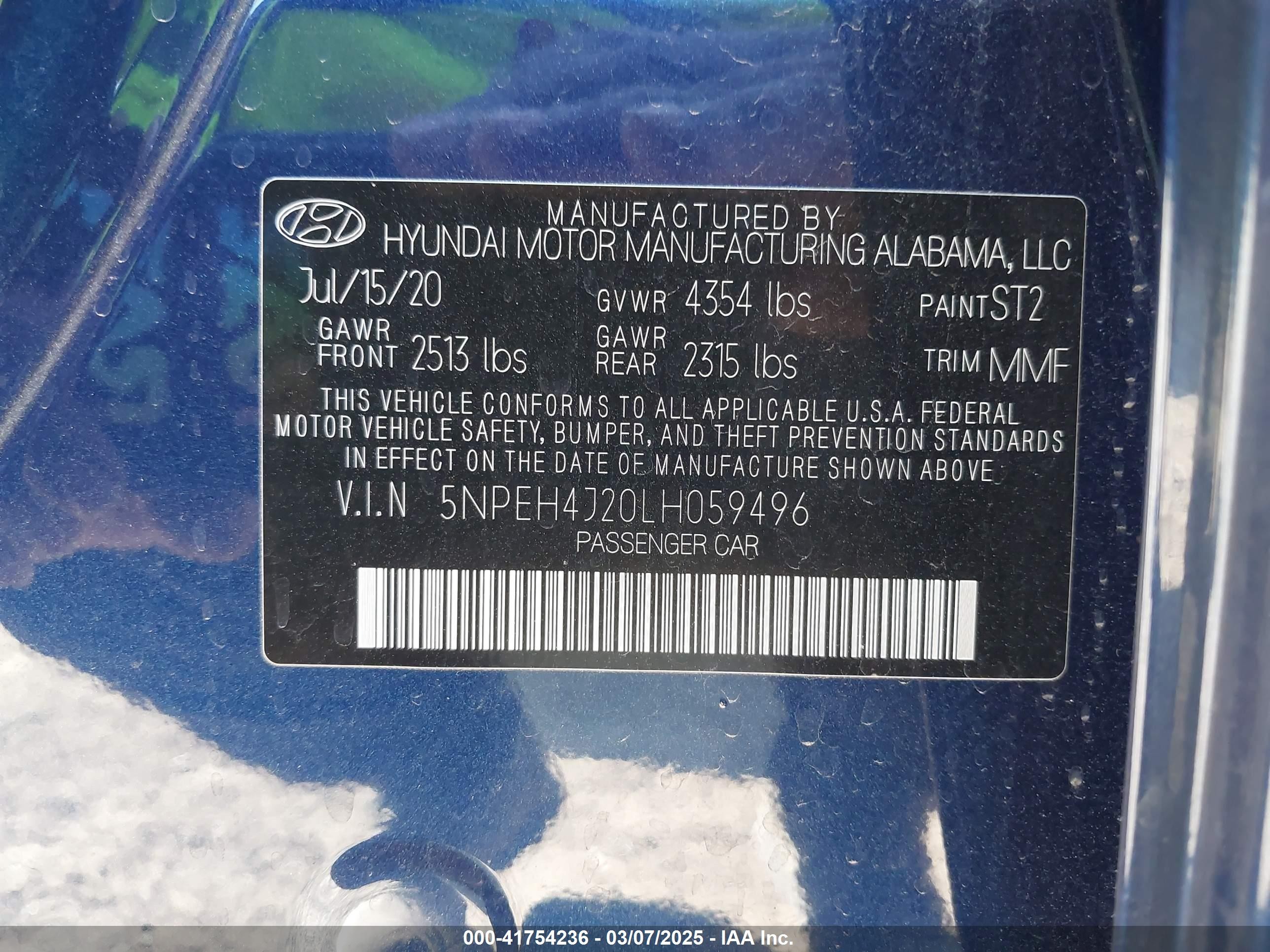 2020 Hyundai Sonata Limited Синий vin: 5NPEH4J20LH059496