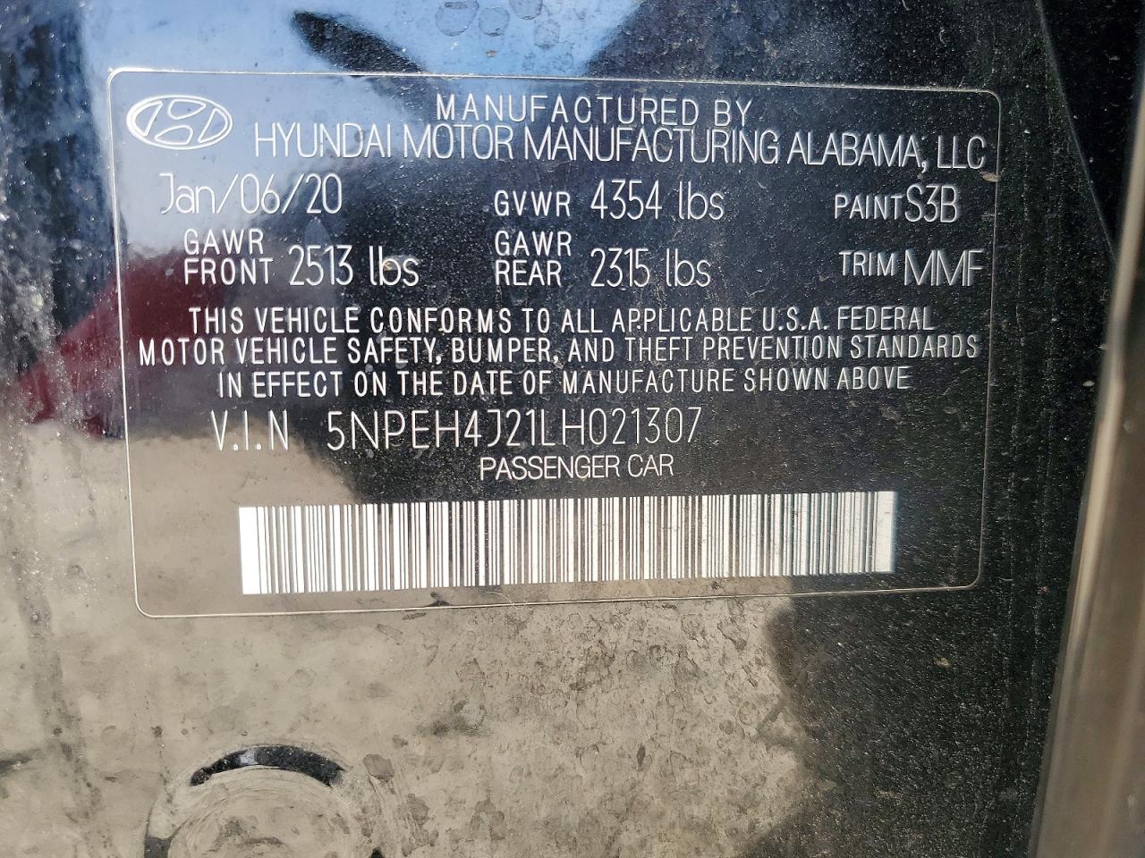 2020 Hyundai Sonata Limited Black vin: 5NPEH4J21LH021307
