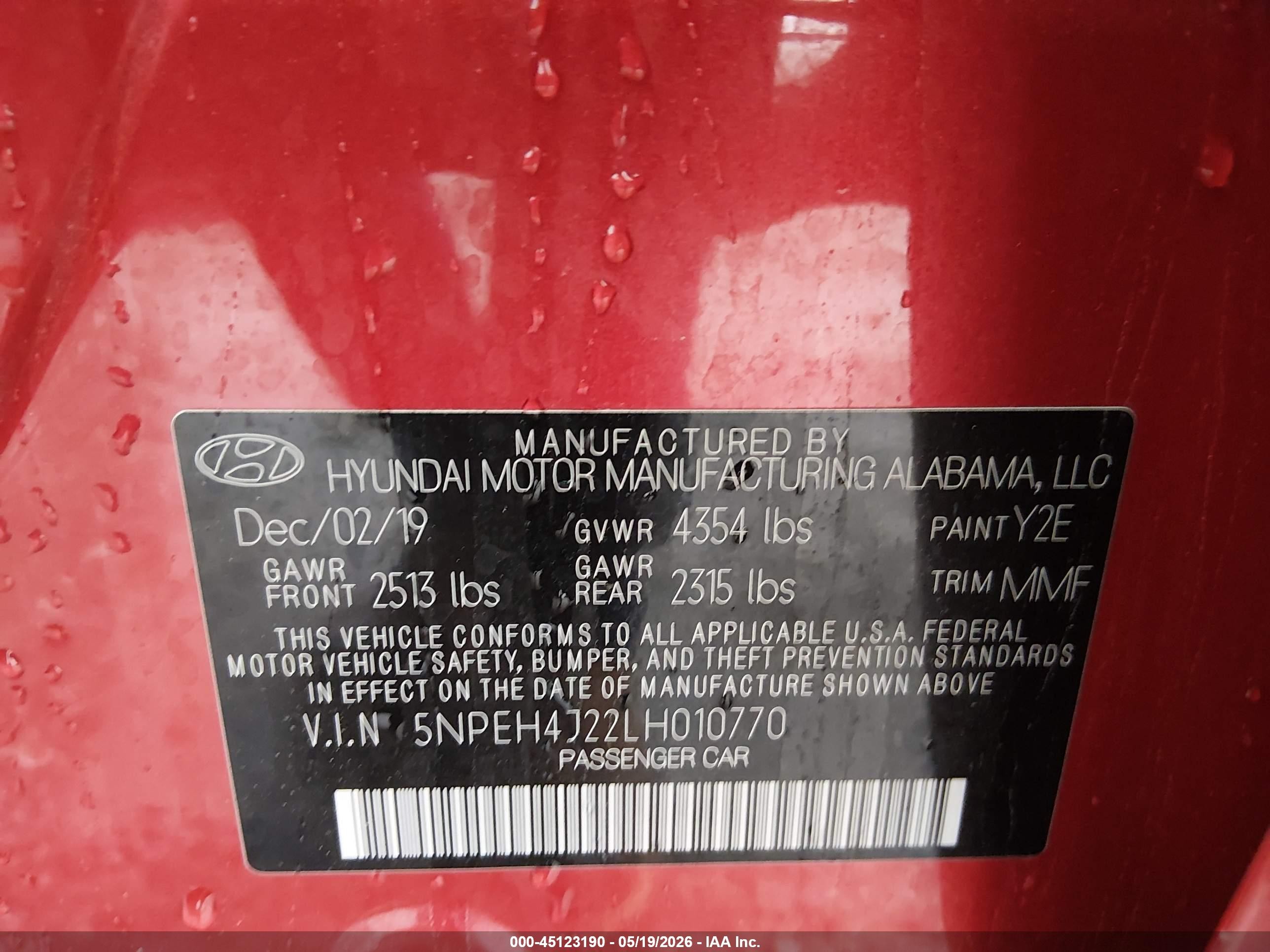 2020 Hyundai Sonata Limited Red vin: 5NPEH4J22LH010770