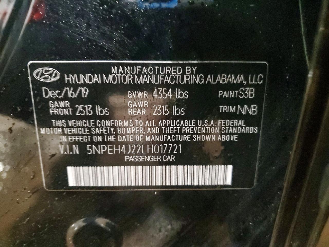 2020 Hyundai Sonata Limited Black vin: 5NPEH4J22LH017721