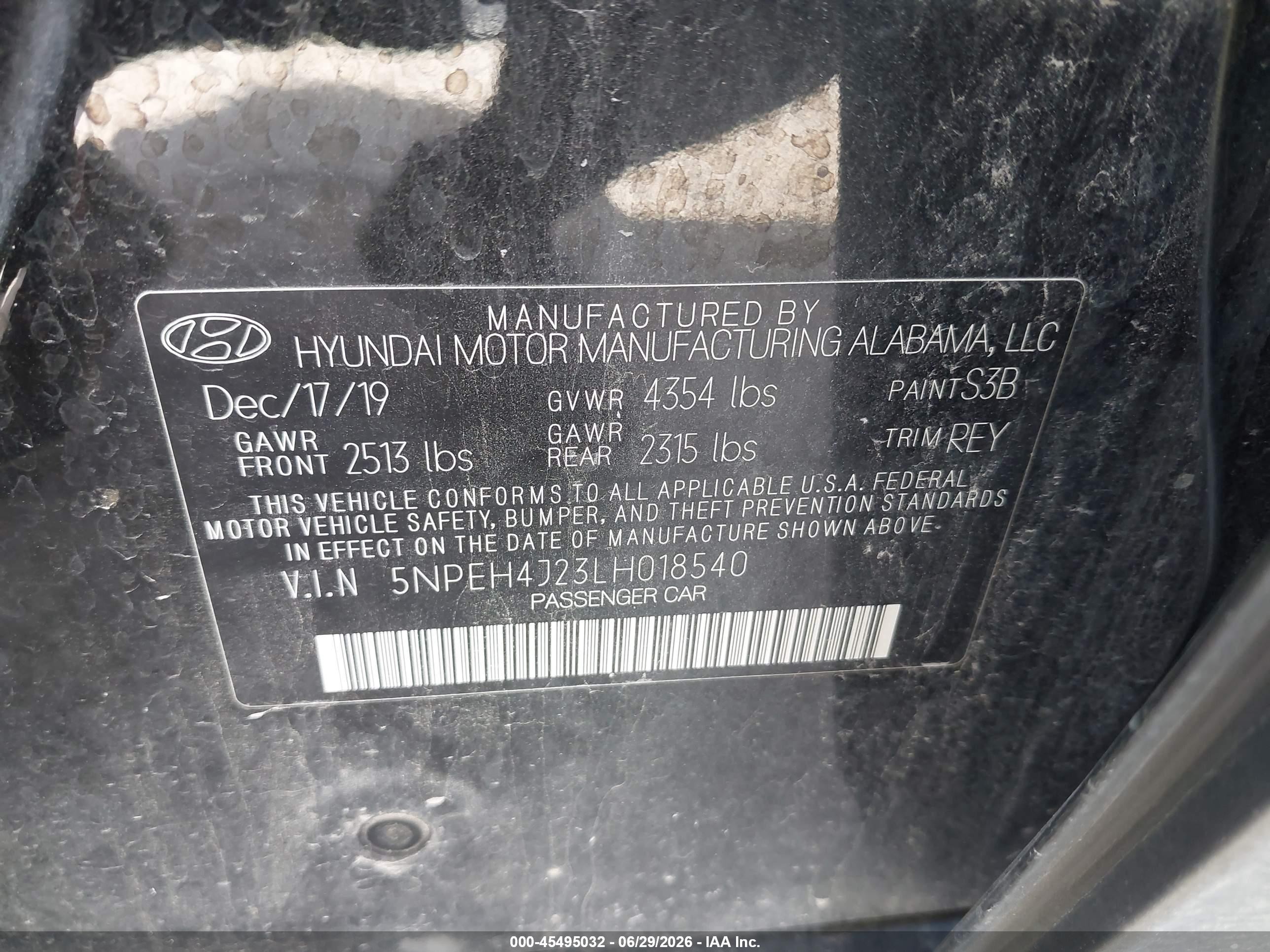 2020 Hyundai Sonata Limited Black vin: 5NPEH4J23LH018540