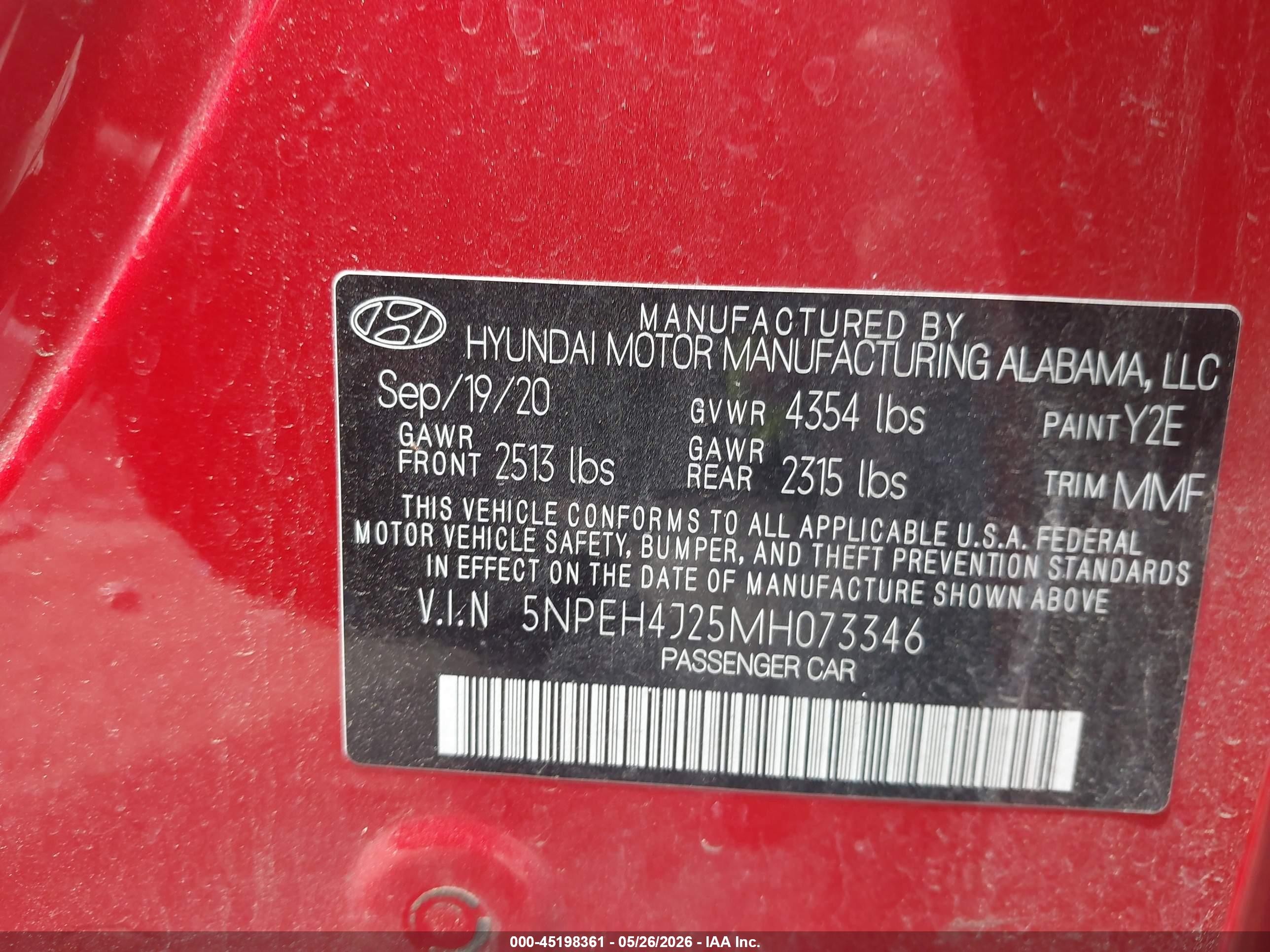 2021 Hyundai Sonata Limited Red vin: 5NPEH4J25MH073346
