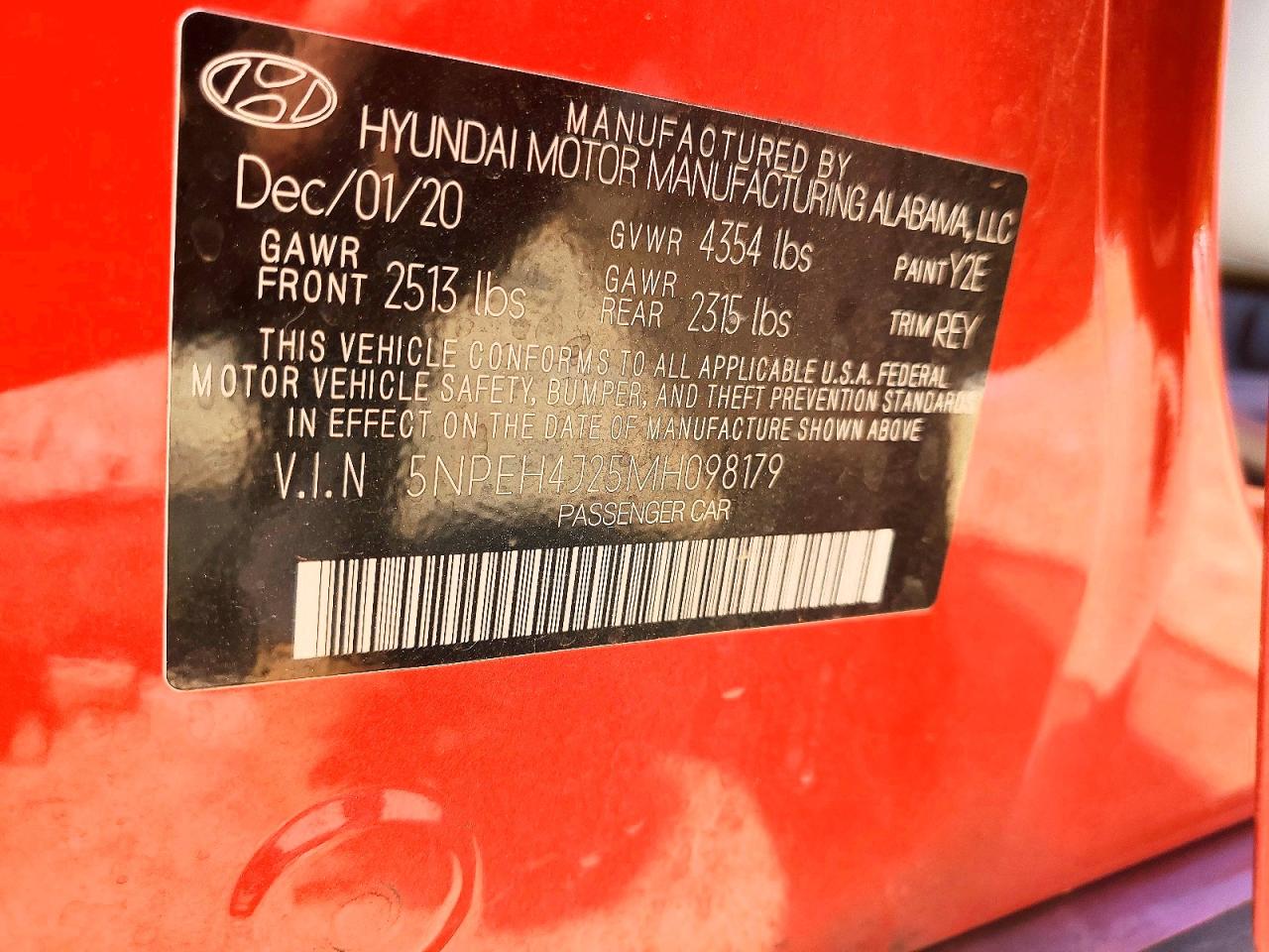 2021 Hyundai Sonata Limited Red vin: 5NPEH4J25MH098179