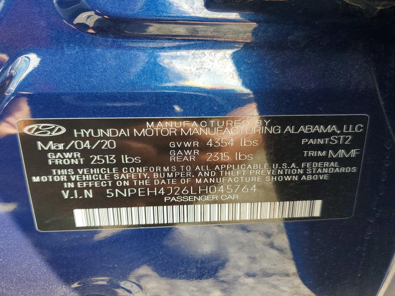 2020 Hyundai Sonata Limited Blue vin: 5NPEH4J26LH045764