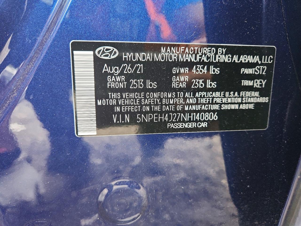 2022 Hyundai Sonata Limited Blue vin: 5NPEH4J27NH140806