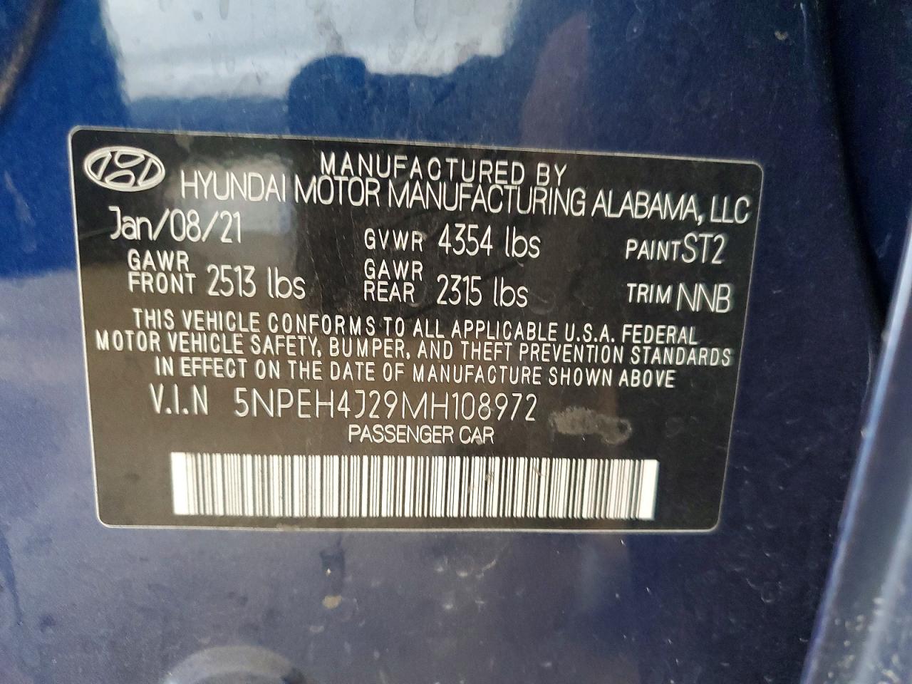 2021 Hyundai Sonata Limited Blue vin: 5NPEH4J29MH108972