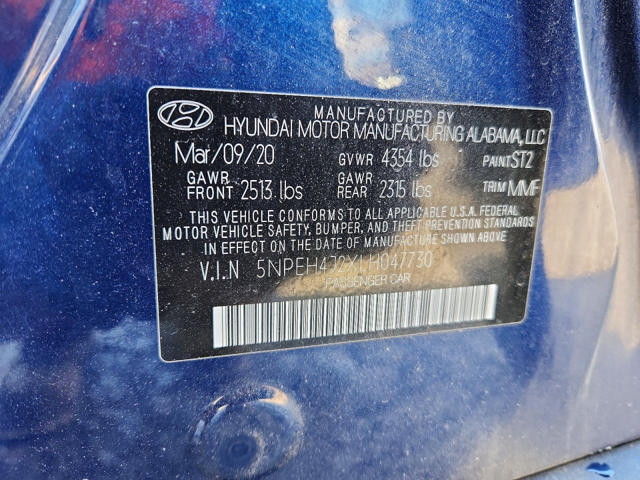 2020 Hyundai Sonata Limited Blue vin: 5NPEH4J2XLH047730