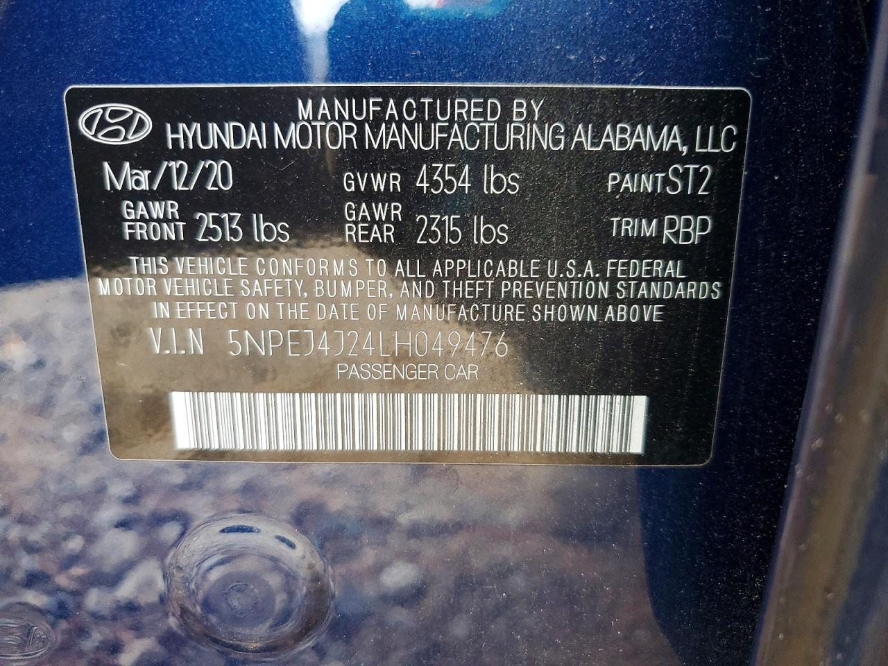 2020 Hyundai Sonata Sel Plus Blue vin: 5NPEJ4J24LH049476