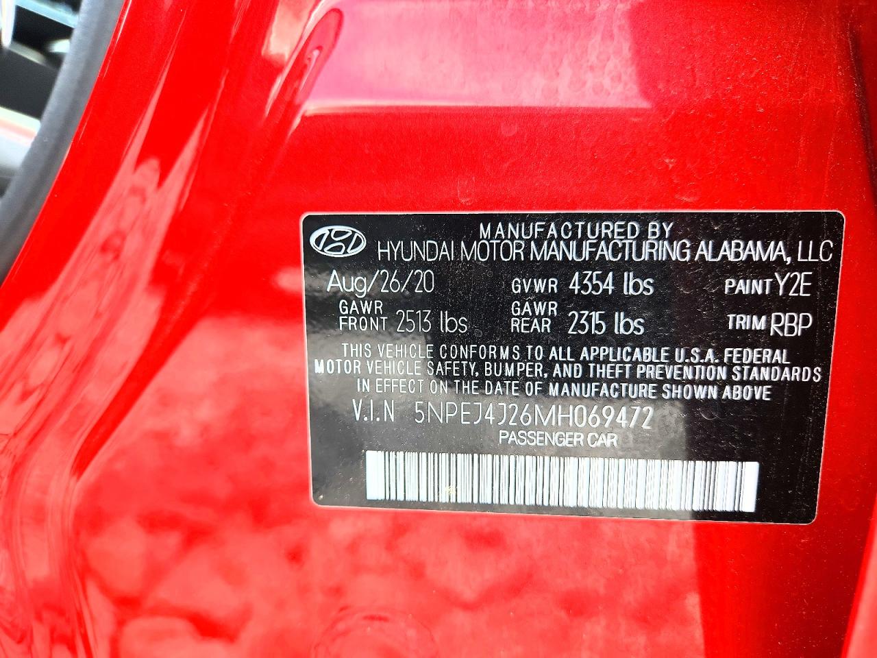 2021 Hyundai Sonata Sel Plus Red vin: 5NPEJ4J26MH069472