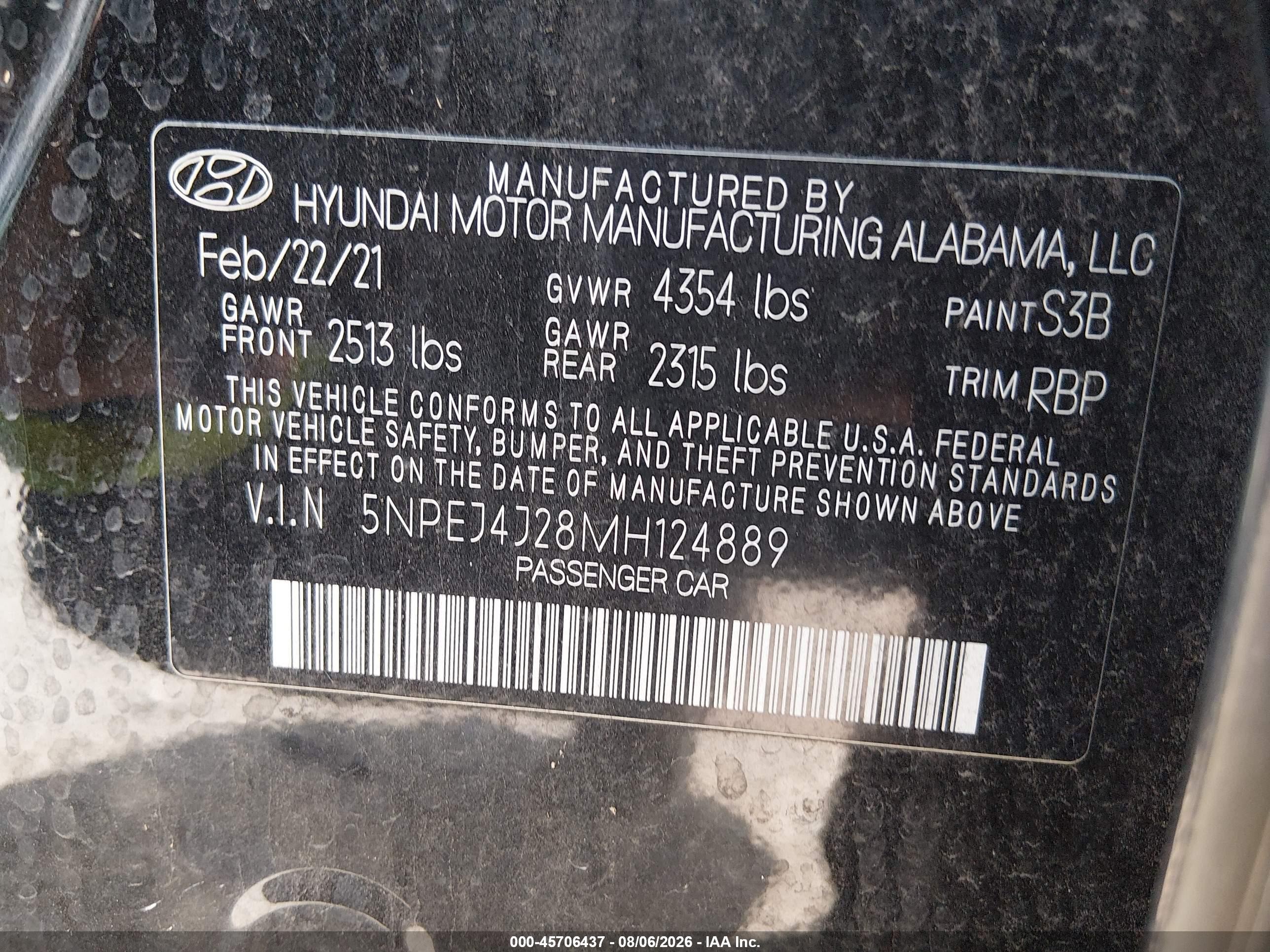 2021 Hyundai Sonata Sel Plus Black vin: 5NPEJ4J28MH124889