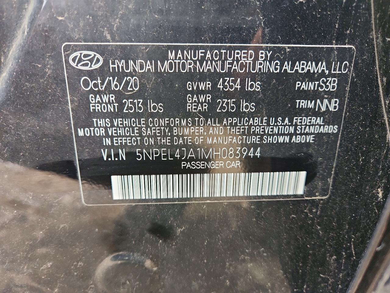 2021 Hyundai Sonata Sel Black vin: 5NPEL4JA1MH083944