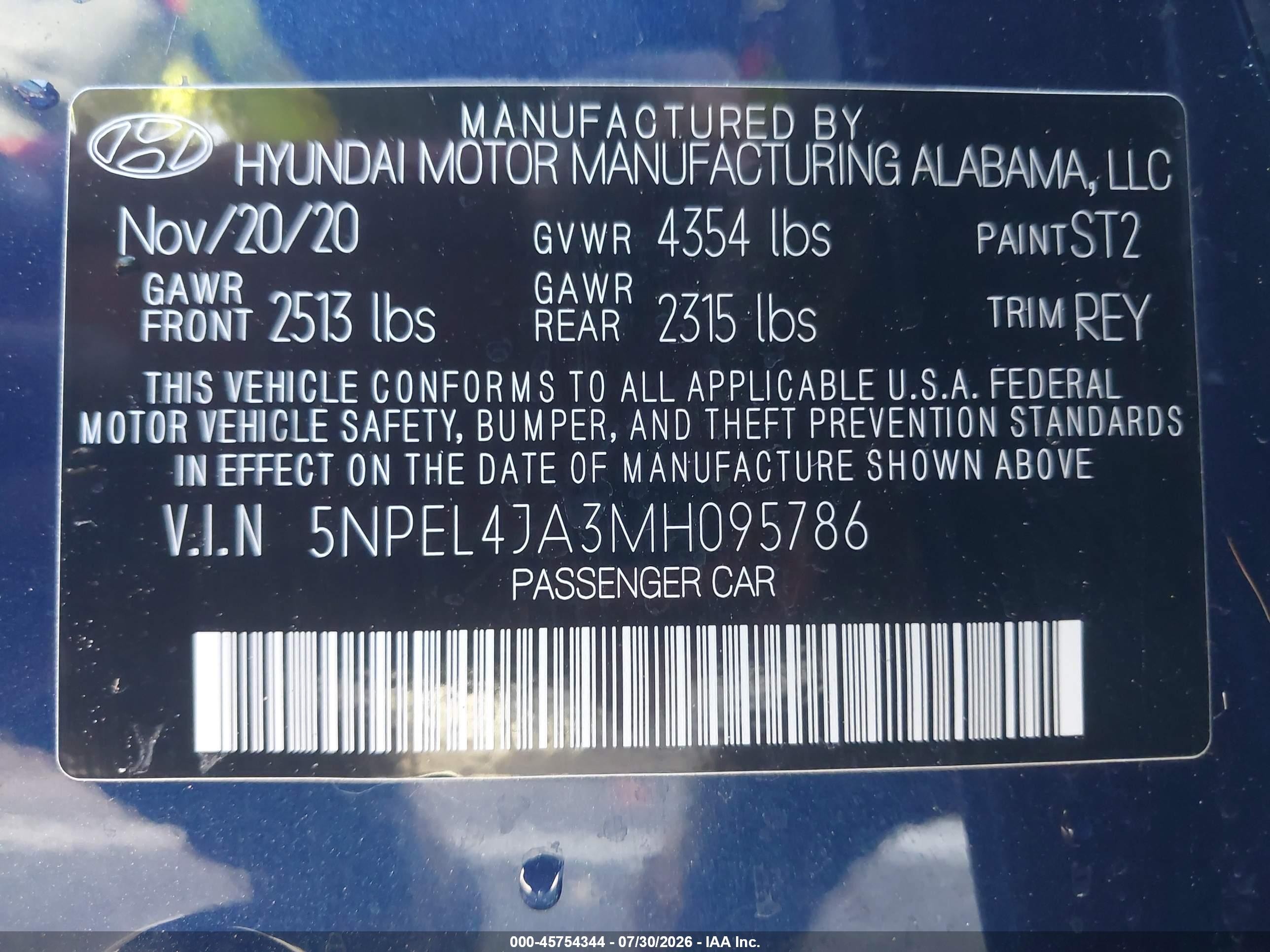 2021 Hyundai Sonata Sel Blue vin: 5NPEL4JA3MH095786