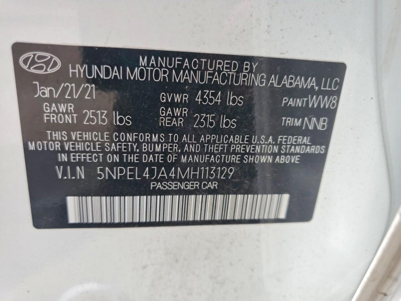 2021 Hyundai Sonata Sel White vin: 5NPEL4JA4MH113129