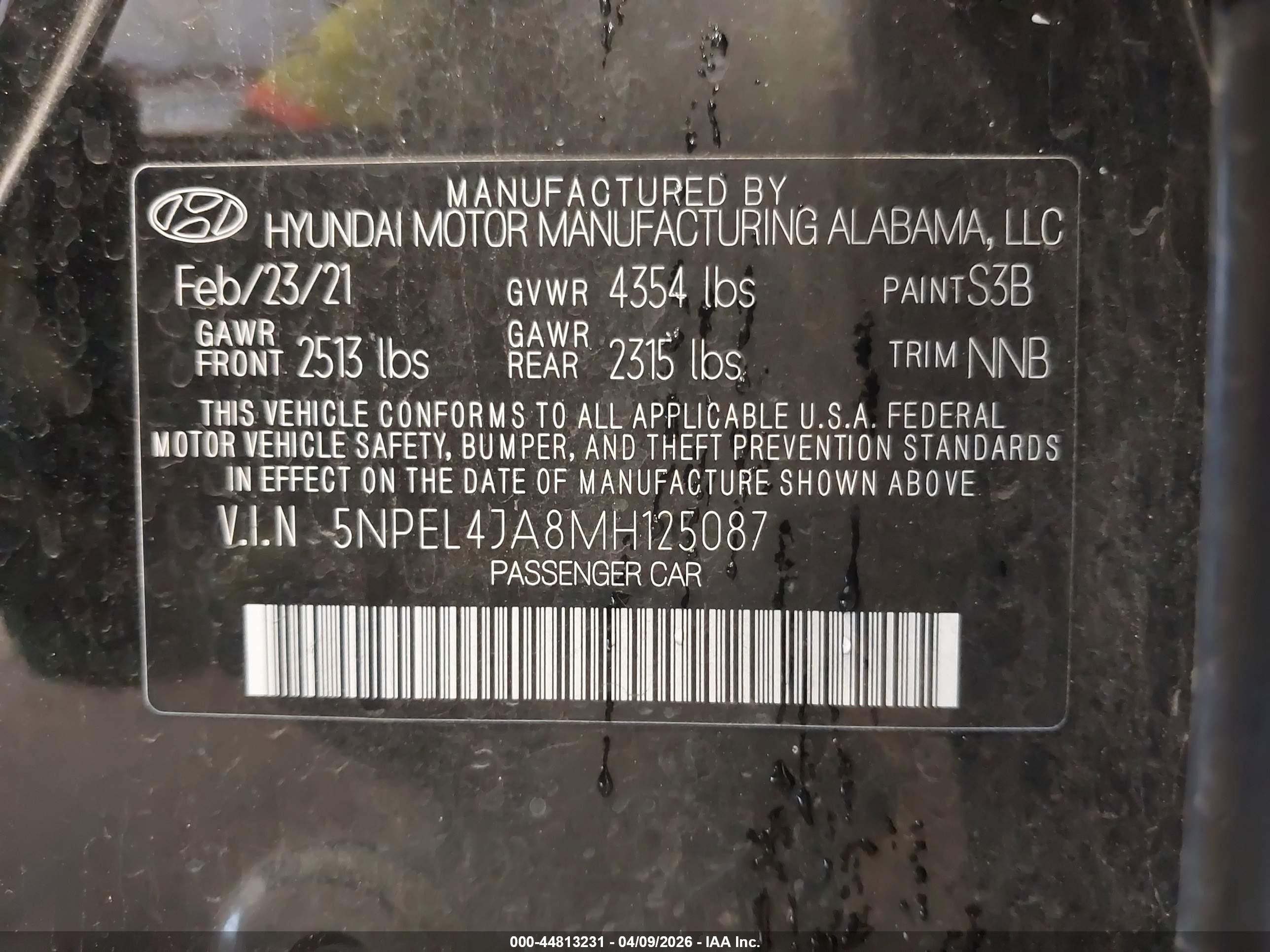 2021 Hyundai Sonata Sel Black vin: 5NPEL4JA8MH125087