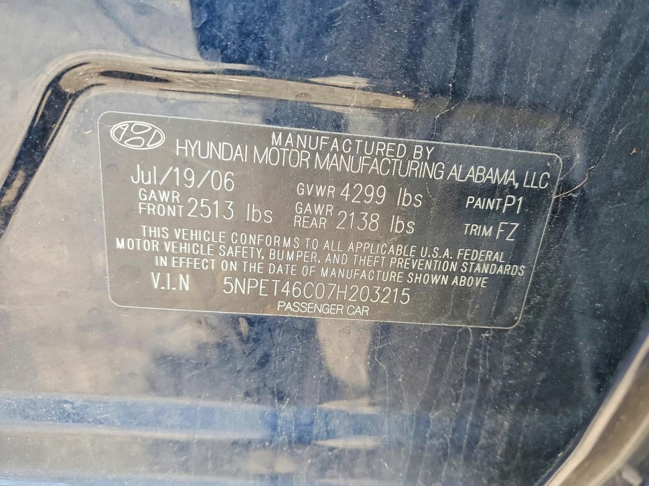 2007 Hyundai Sonata Gls Blue vin: 5NPET46C07H203215