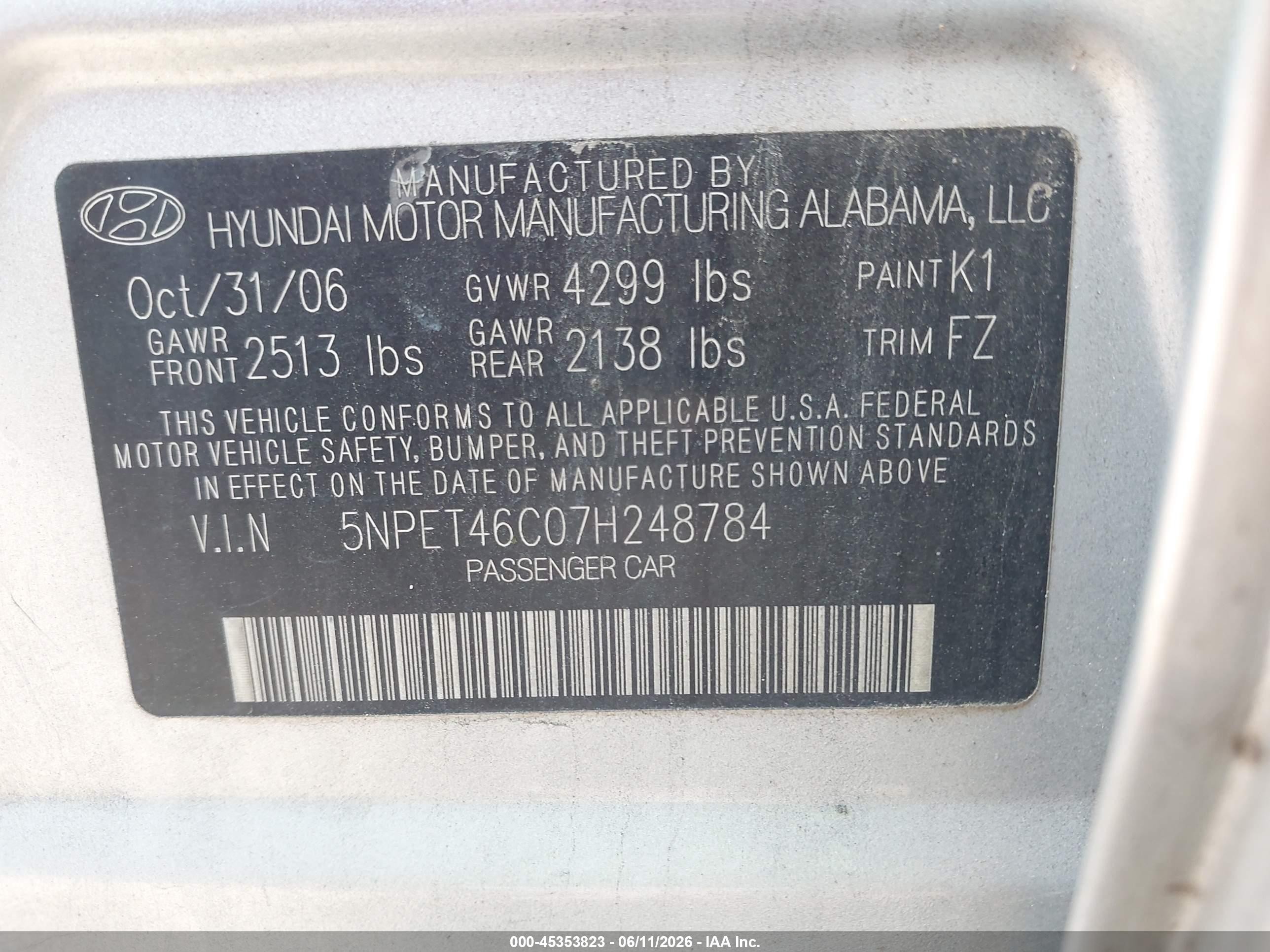 2007 Hyundai Sonata Gls/gls W/xm Silver vin: 5NPET46C07H248784