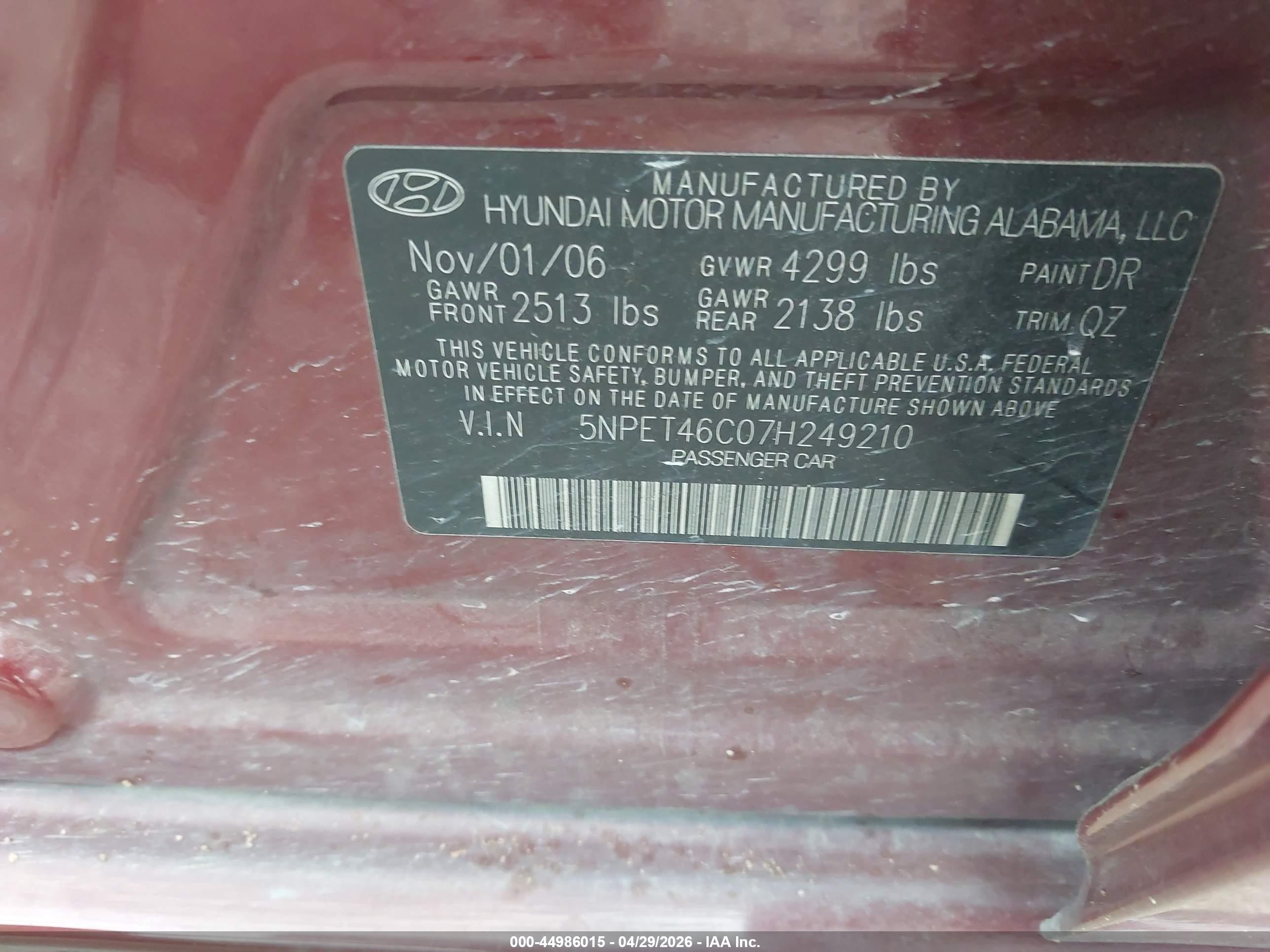 2007 Hyundai Sonata Gls Maroon vin: 5NPET46C07H249210