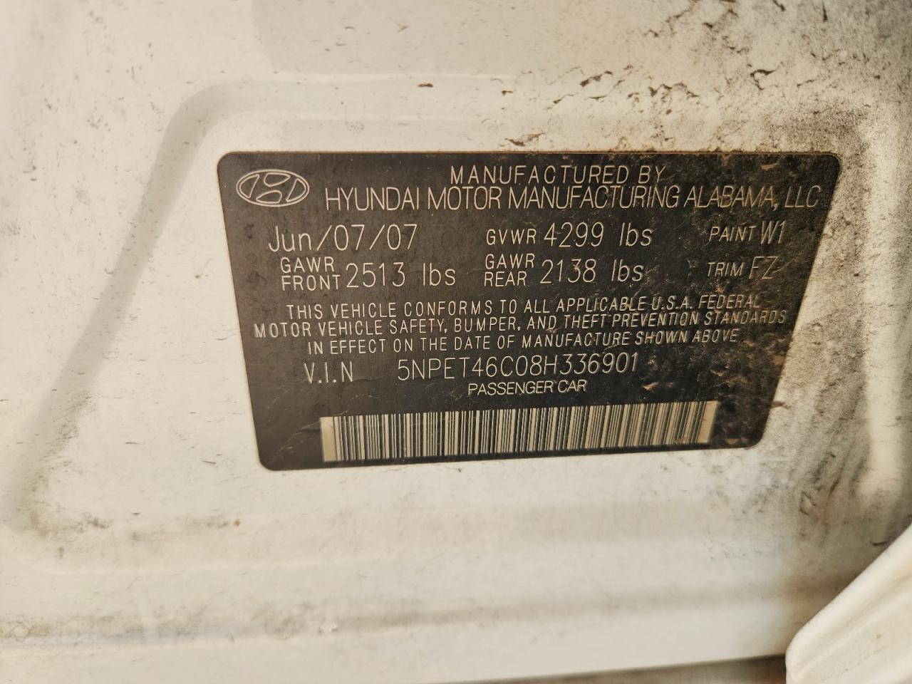 2008 Hyundai Sonata Gls White vin: 5NPET46C08H336901