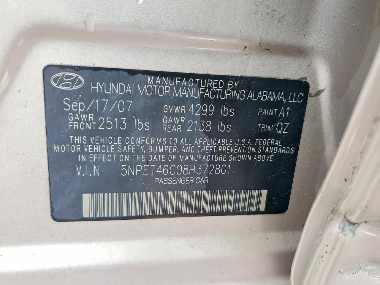 2008 Hyundai Sonata Gls Tan vin: 5NPET46C08H372801