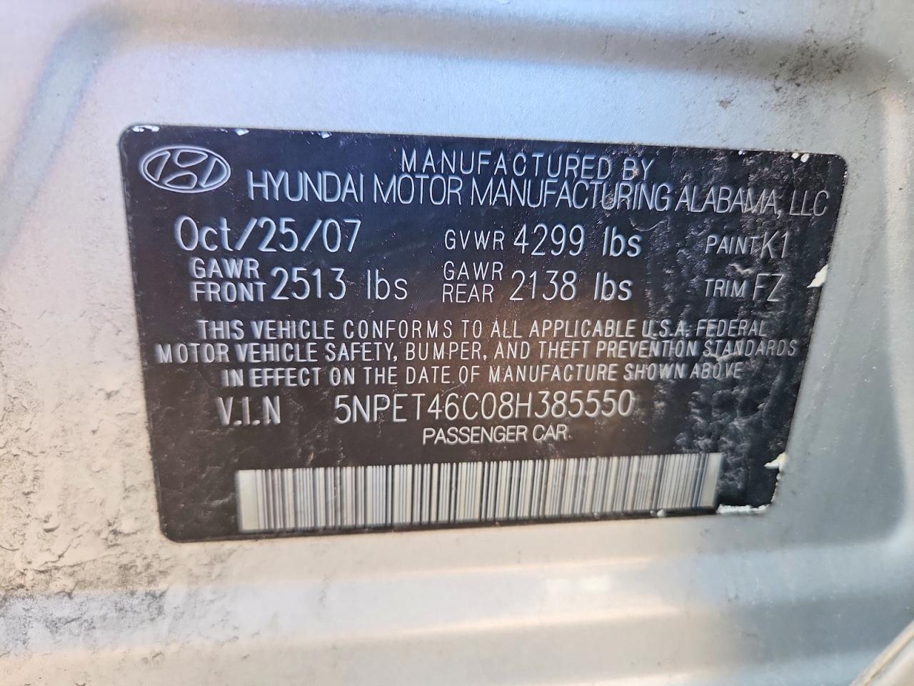 2008 Hyundai Sonata Gls Silver vin: 5NPET46C08H385550