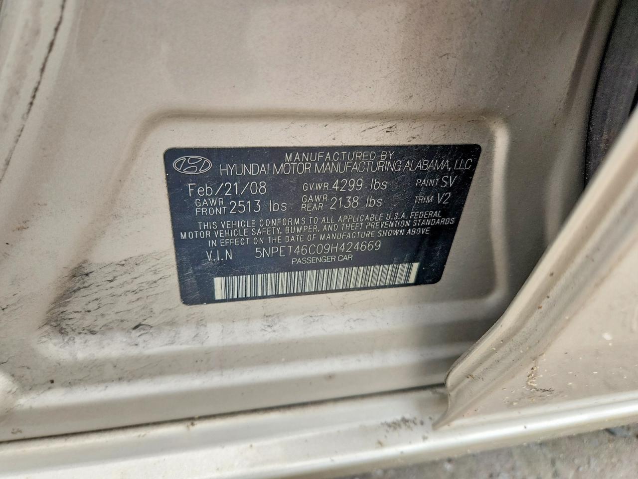 2009 Hyundai Sonata Gls Beige vin: 5NPET46C09H424669