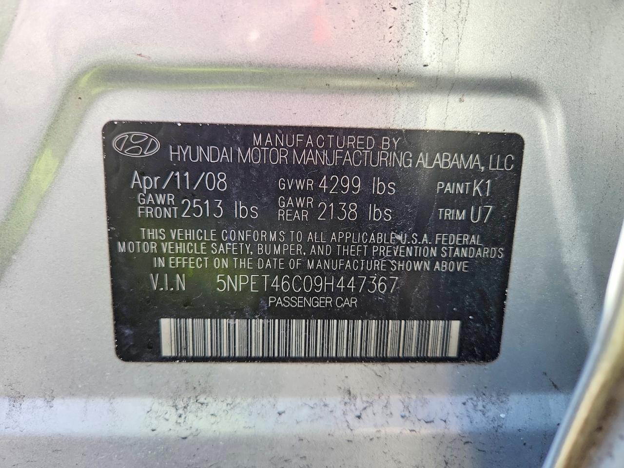 2009 Hyundai Sonata Gls Silver vin: 5NPET46C09H447367