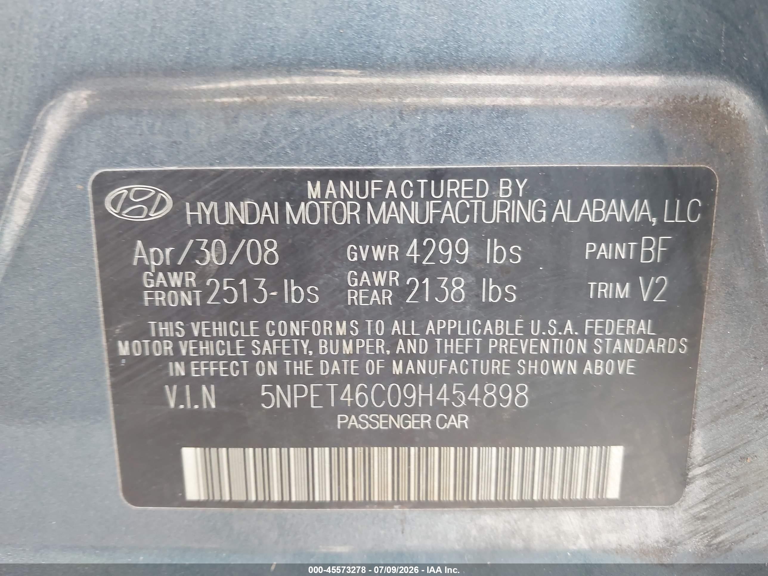 2009 Hyundai Sonata Gls Gray vin: 5NPET46C09H454898