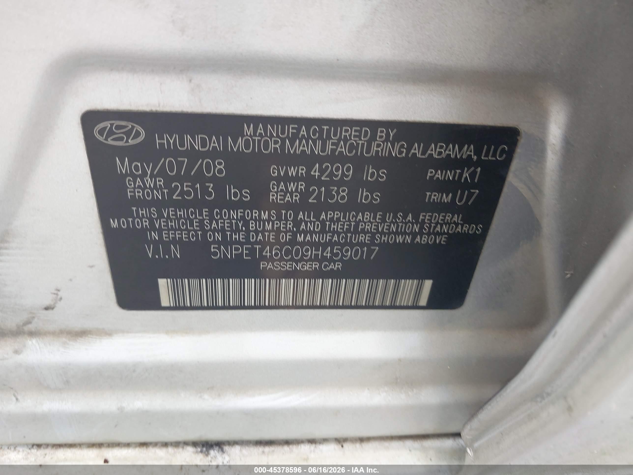 2009 Hyundai Sonata Gls Silver vin: 5NPET46C09H459017