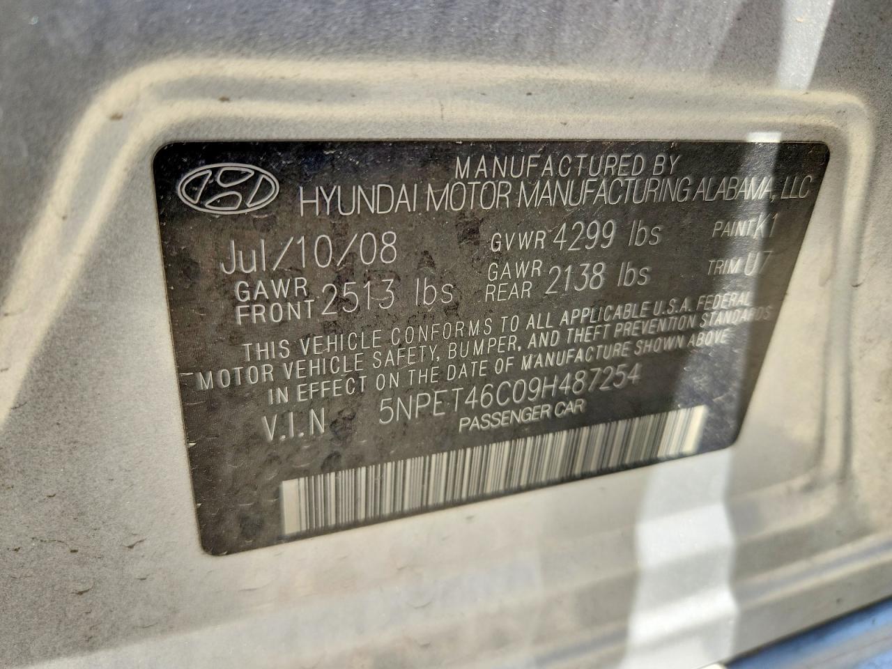 2009 Hyundai Sonata Gls Silver vin: 5NPET46C09H487254