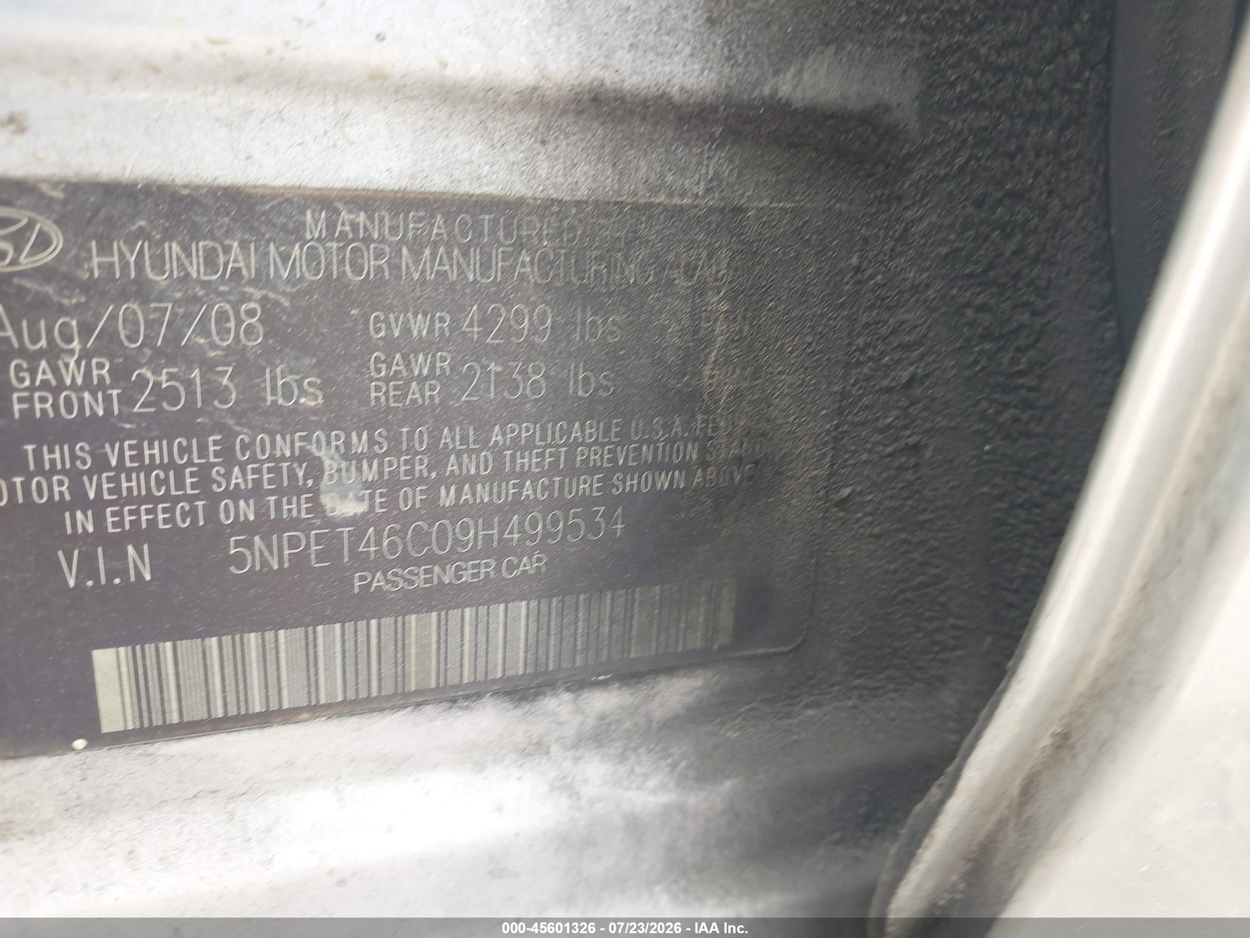 2009 Hyundai Sonata Gls Silver vin: 5NPET46C09H499534