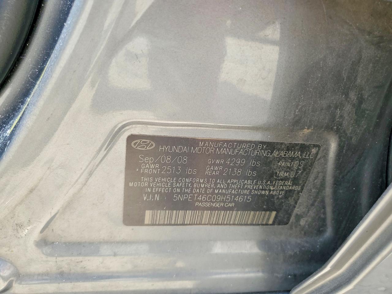2009 Hyundai Sonata Gls Gray vin: 5NPET46C09H514615