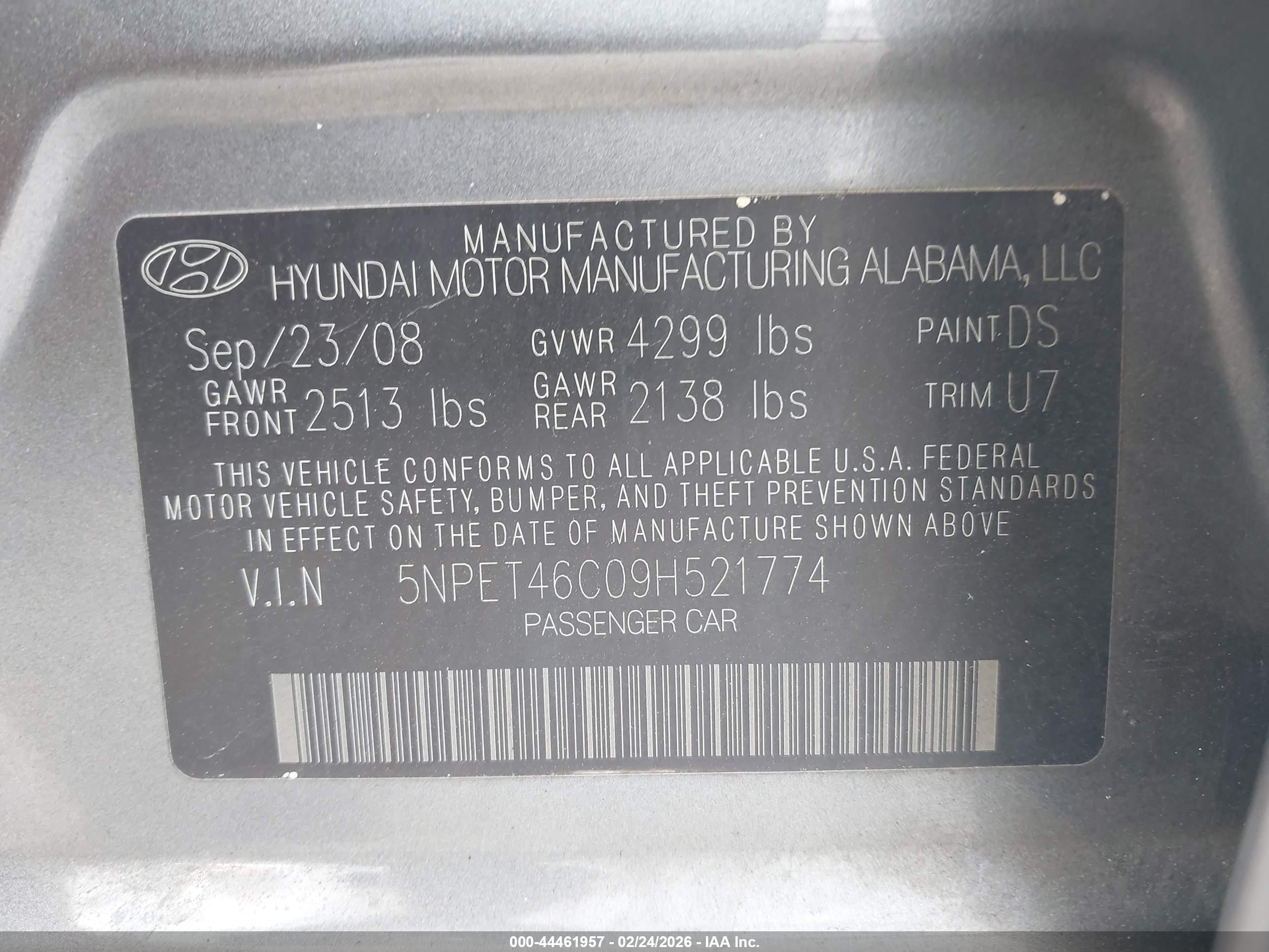 2009 Hyundai Sonata Gls Gray vin: 5NPET46C09H521774