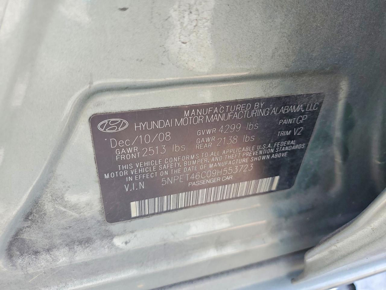 2009 Hyundai Sonata Gls Зеленый vin: 5NPET46C09H553723
