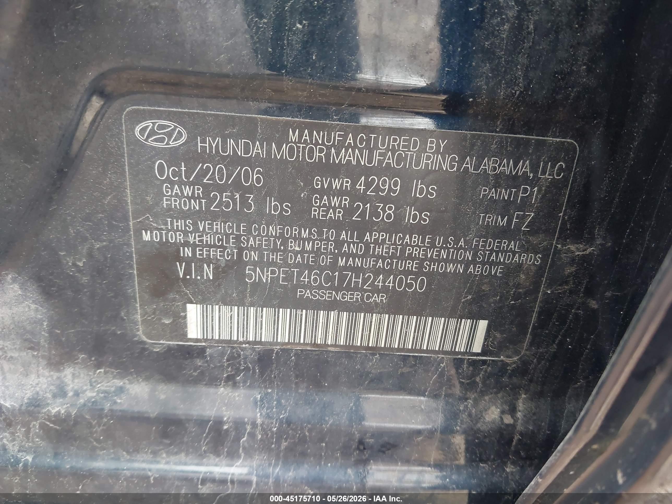 2007 Hyundai Sonata Gls Dark Blue vin: 5NPET46C17H244050