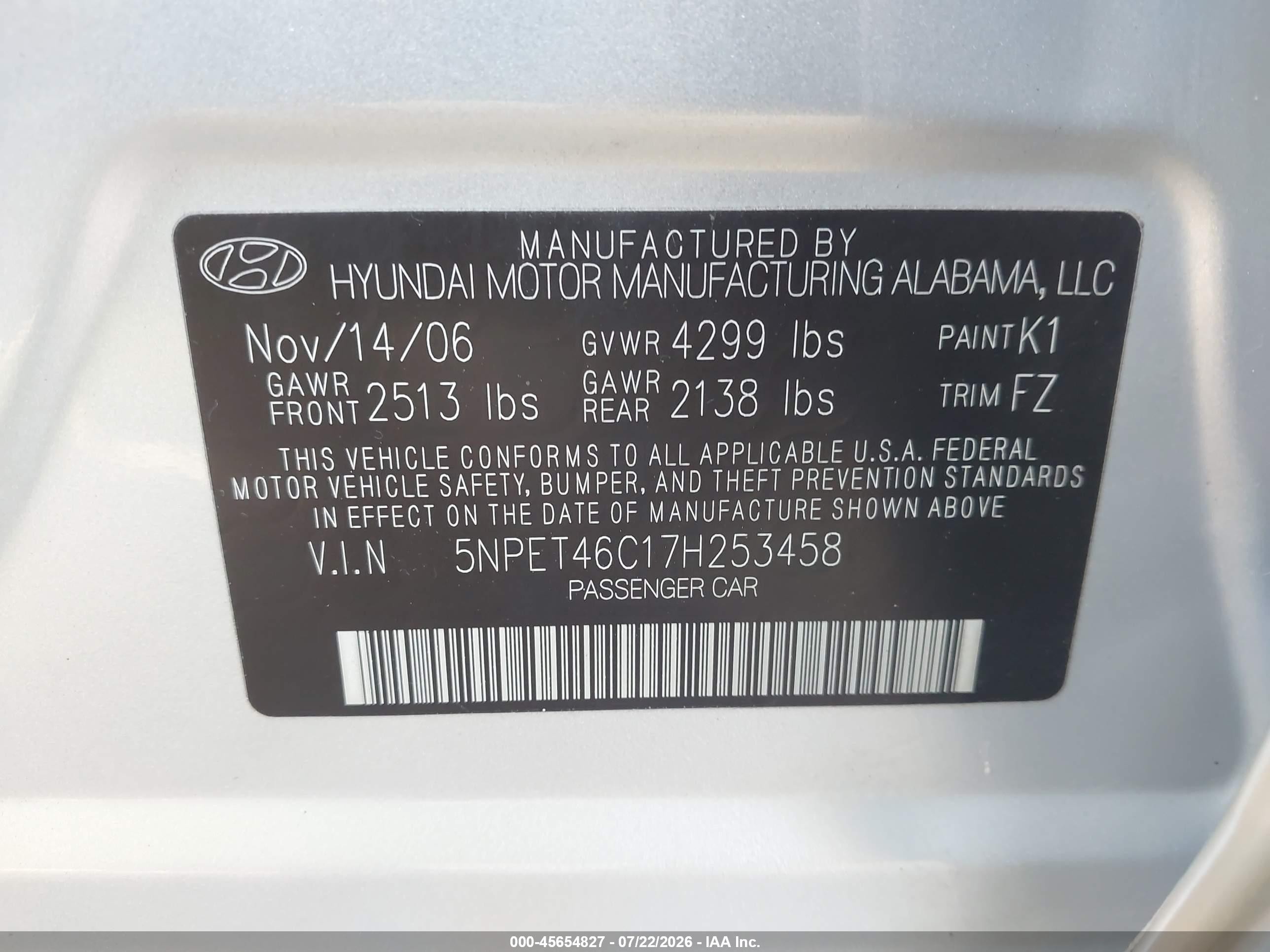 2007 Hyundai Sonata Gls/gls W/xm Silver vin: 5NPET46C17H253458