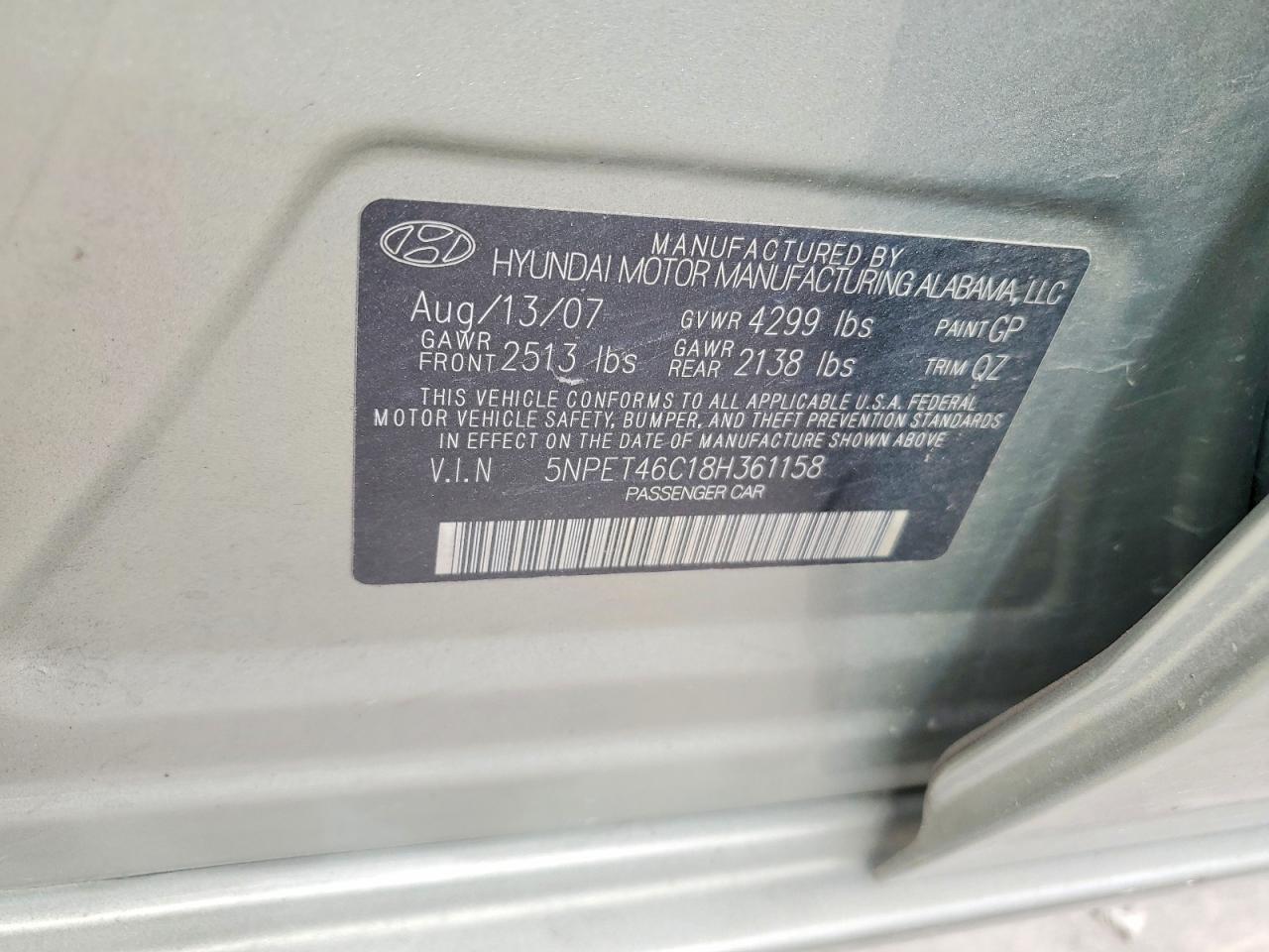 2008 Hyundai Sonata Gls Зеленый vin: 5NPET46C18H361158