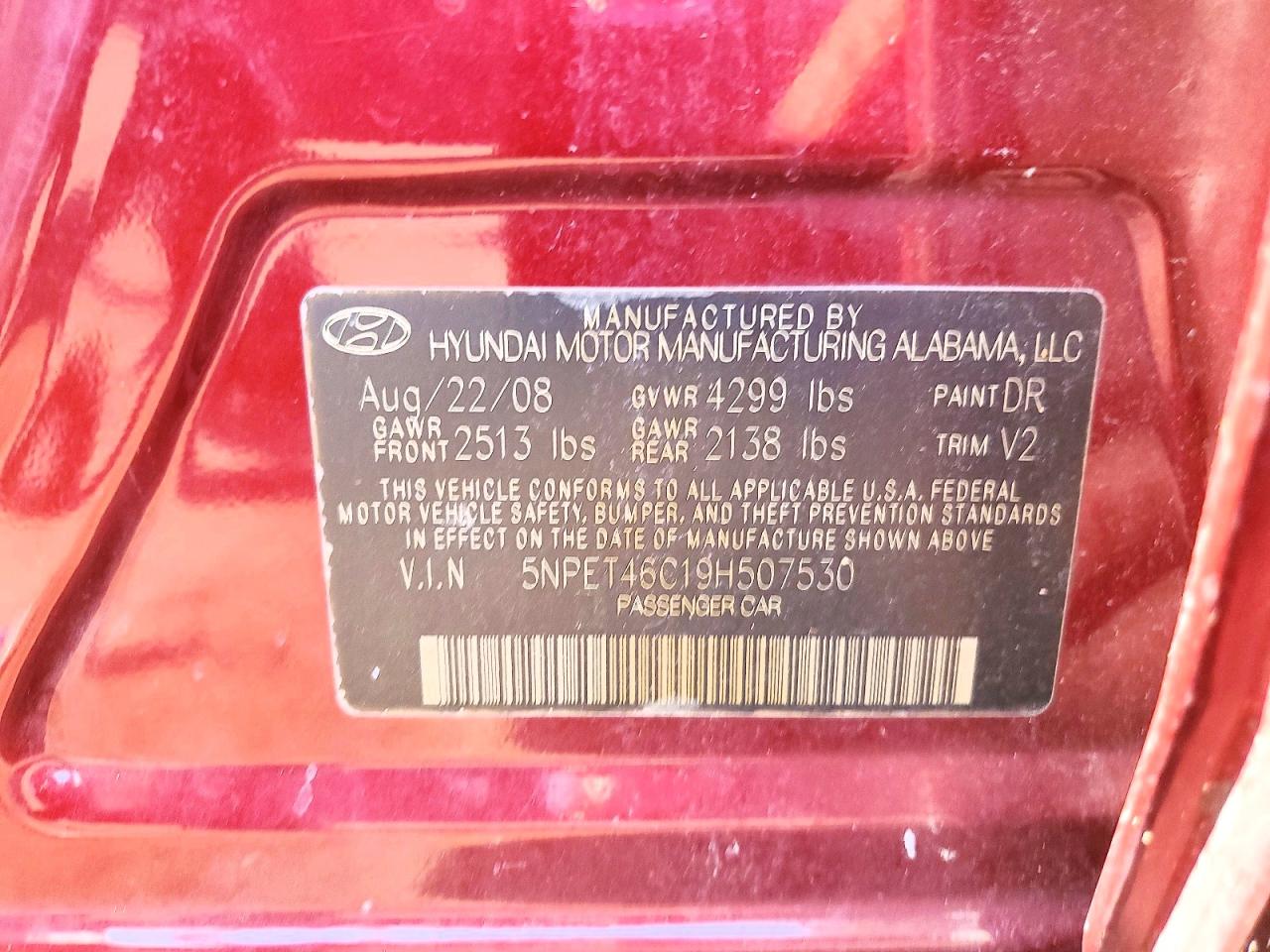 2009 Hyundai Sonata Gls Burgundy vin: 5NPET46C19H507530