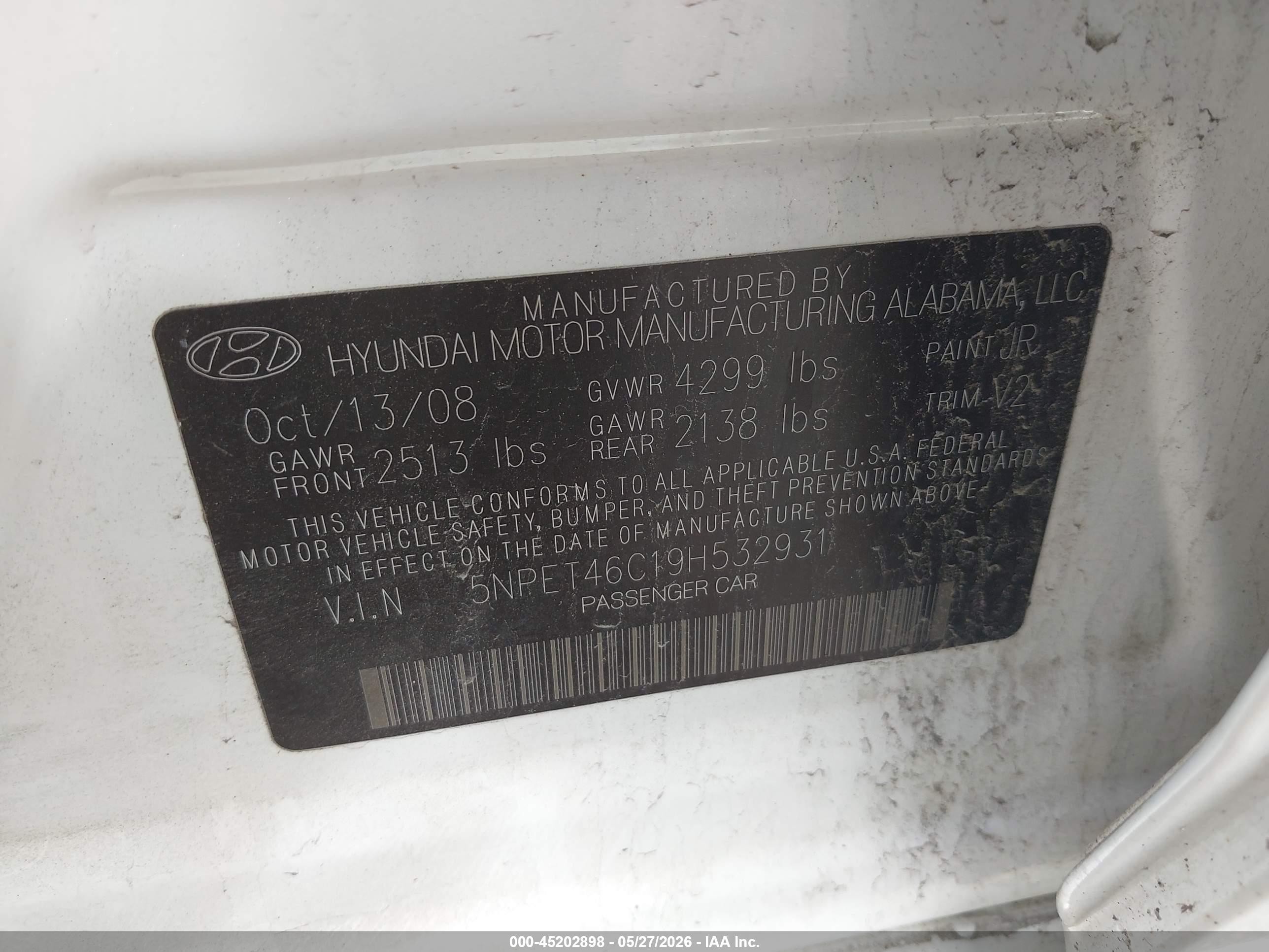 2009 Hyundai Sonata Gls White vin: 5NPET46C19H532931